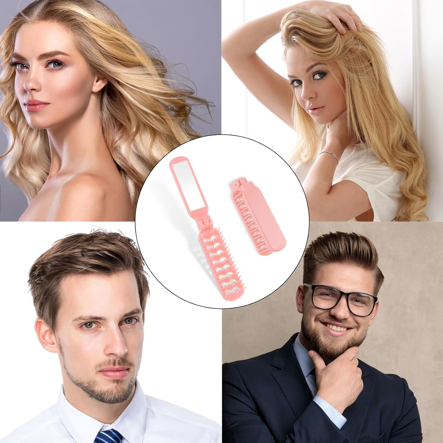 Travel Mini Folding Hairbrush with Mirror - Collapsable Pocket Size Scalp Massage Comb Compact Vent Brush - Wet Hairbrush Detangling Brush for Gym, Purse, Swimming image number 4