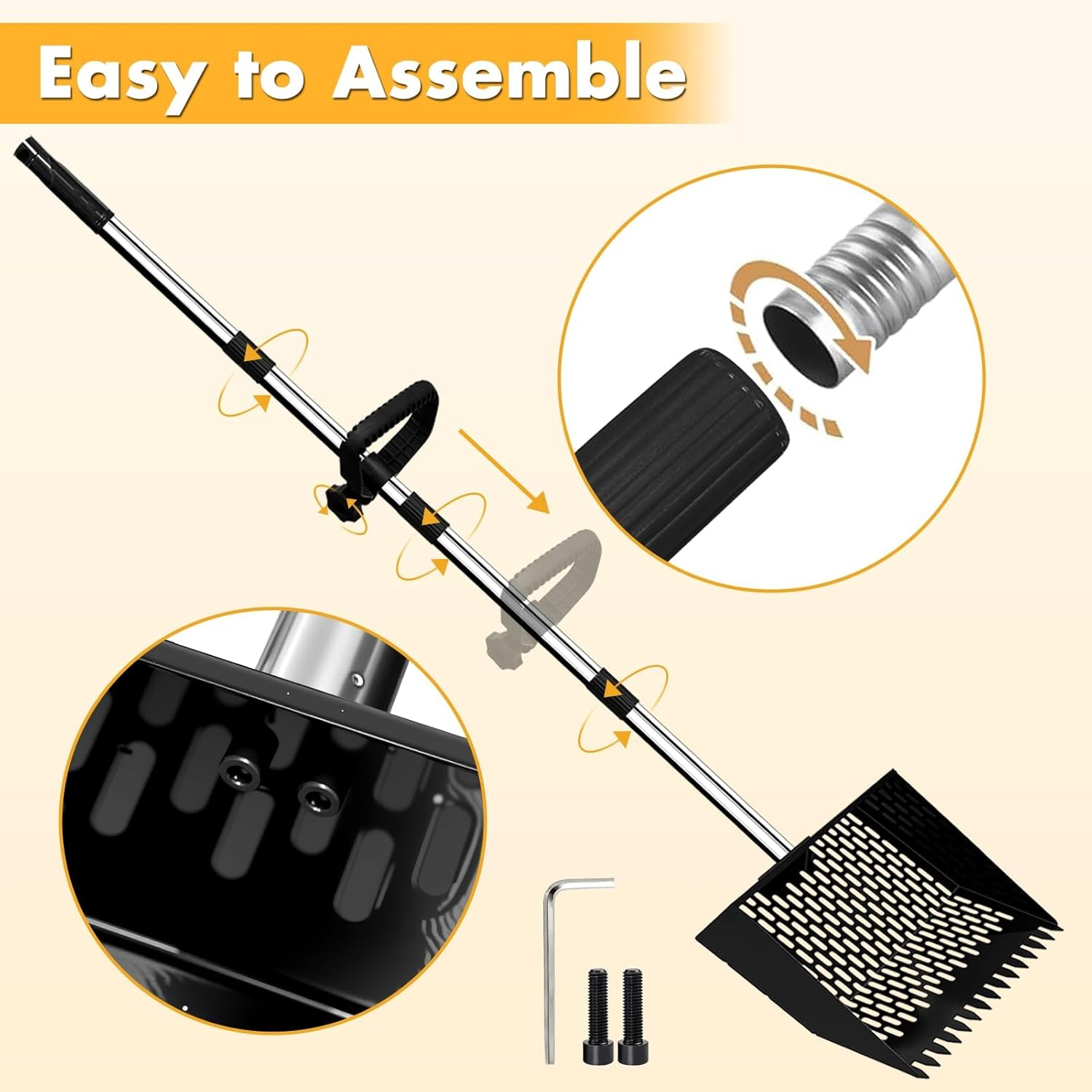 2-In-1 Chicken Poop Scooper & Rake, 10" Wide 63" Long Large Metal Chicken Coop Scooper for Sand with Ergonomic Grip, Heavy Duty Sifting Shovel Rake for Beach, Farm, Garden & Yard Waste (Black) image number 4