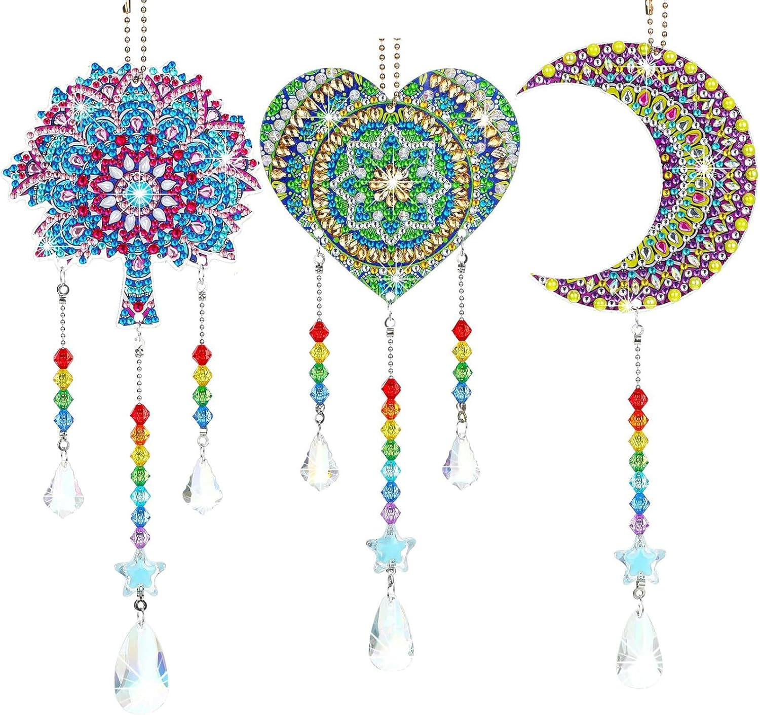 3 Pieces Diamond Painting Suncatcher Wind Chime Mandala Double Sided Crystal Gem Paint by Number Diamond Painting Hanging Ornament for Art DIY Window Home Garden (Classical) image number 2