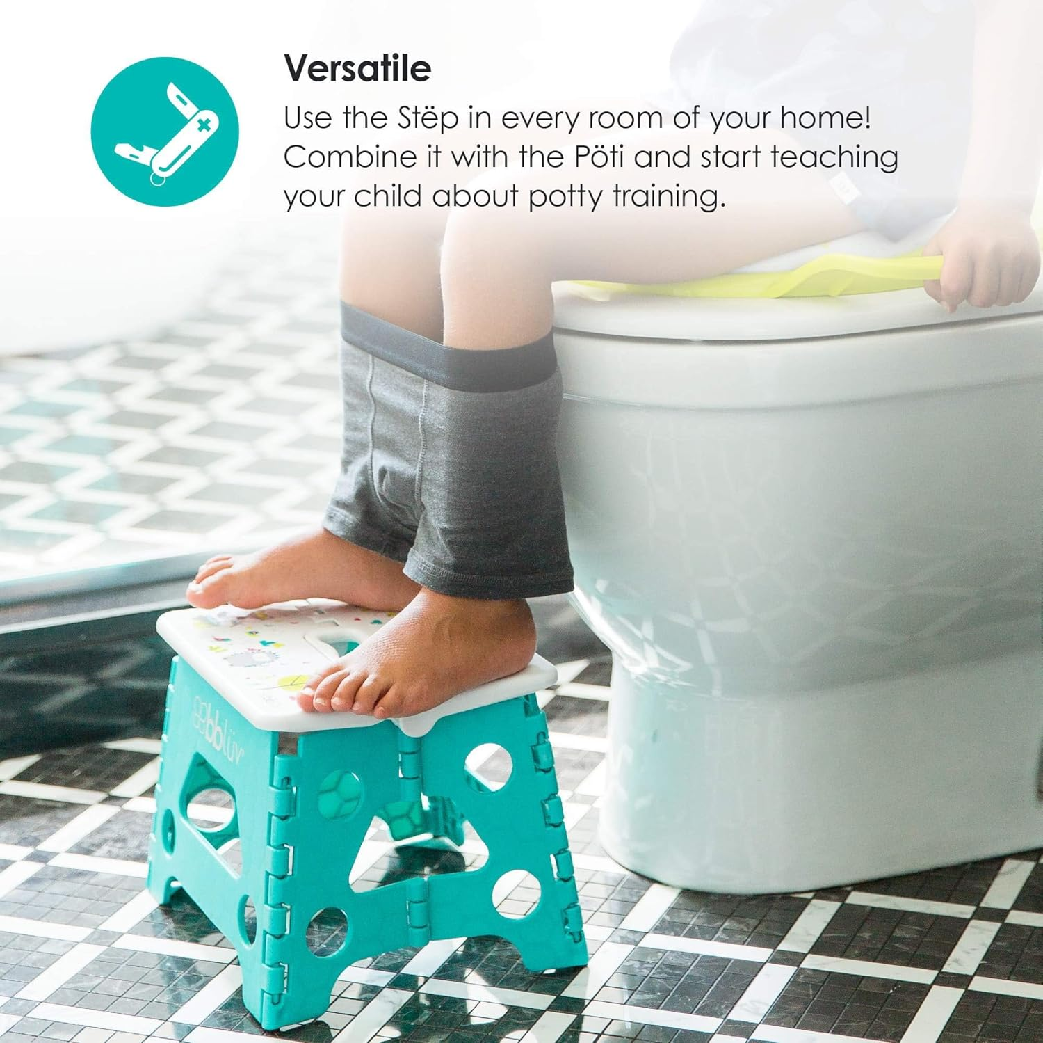 Bbluv - Step - Foldable Step Stool - Safe, Compact and Easy to Clean (Aqua)