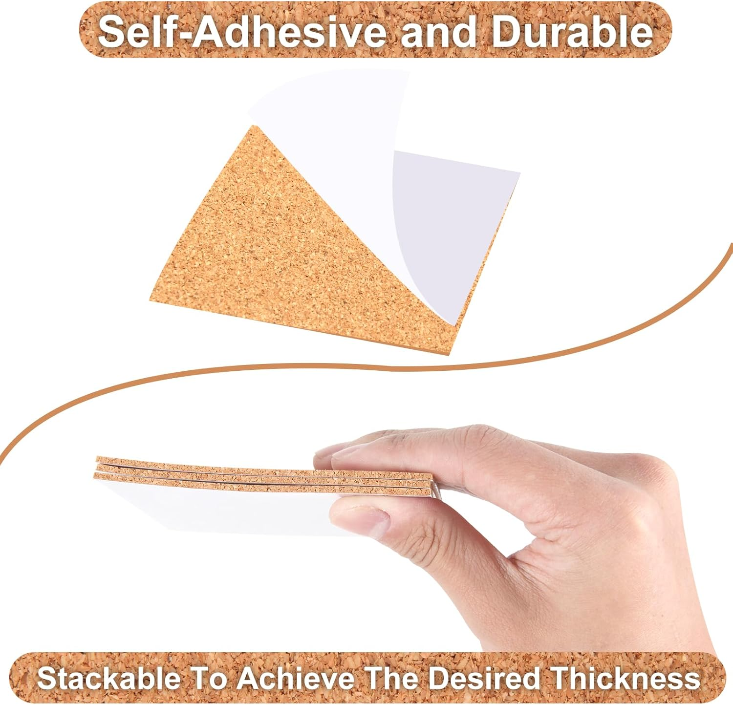 YBVABE Self-Adhesive Cork Coasters Squares 10X10Cmx2Mm &ndash; 60 Pack Thin Cork Sheets for DIY Crafts, Wall D&eacute;cor & Drink Protection &ndash; Natural Lightweight Coasters Pads for Home or Office image number 5