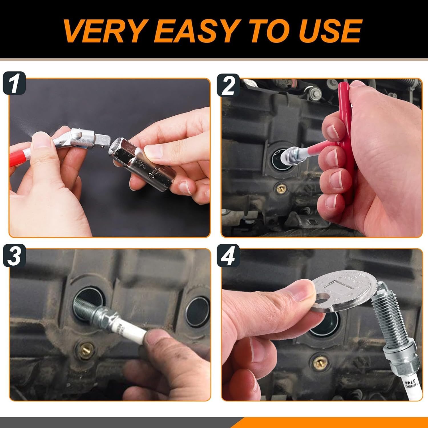 4Pcs Professional T-Handle Spark Plug Socket Wrench with 16Mm(5/8") 21Mm(13/16") Spark Plug Socket and Spark Plug Gap Gauge, Universal Joint Spark Plug Removal Tool Set for Lawn Mower Vehicle image number 2