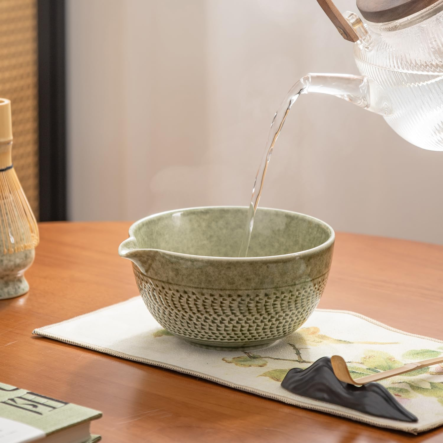 Matcha Whisk Set Ceremony Accessory, Matcha Whisk, Traditional Scoop (Chashaku), Tea Spoon, Whisk Holder, 1 Tea Bowl, 1 Tea Siev, 7Pcs Matcha Set.Matcha Green Matcha Kit image number 1