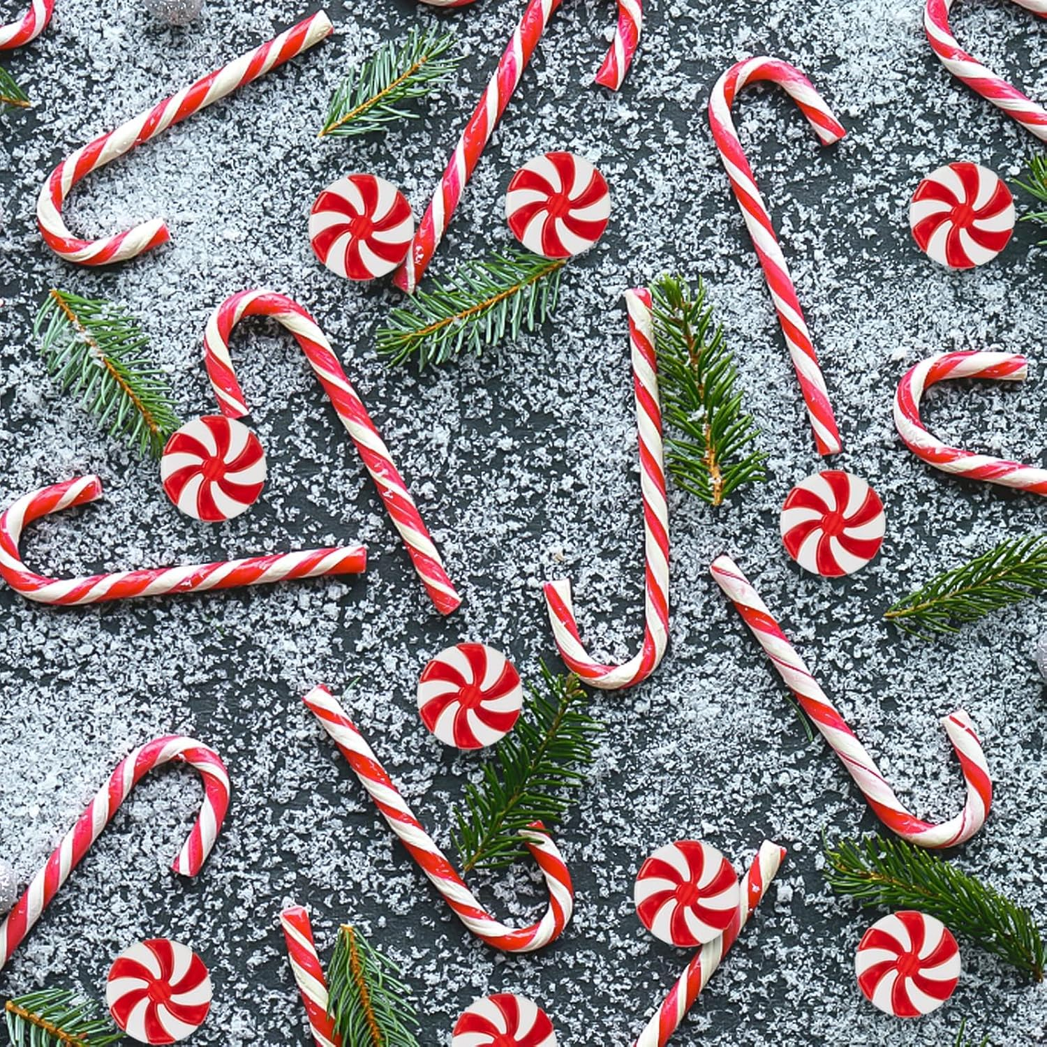 60Pcs Candy Canes Christmas Tree Decorations-Plastic Peppermint Candy Cane Ornaments for Christmas Tree Decor Candy Lollipop Craft Christmas Party Supplies image number 3