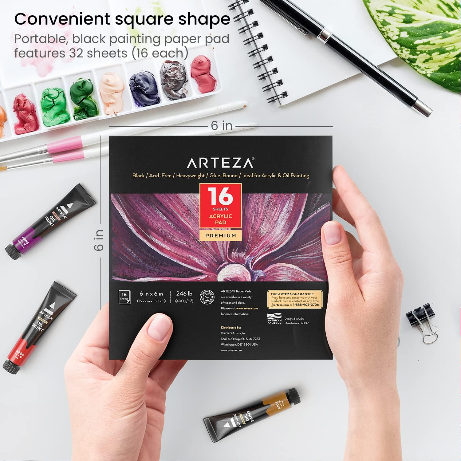 Arteza Black Acrylic Sketchbook, Pack of 2, 6 X 6 Inches, 16 Sheets Each, 246-Lb Painting Pad, Art Supplies for Acrylic and Oil Painting, Drawing and Sketching - Black image number 3
