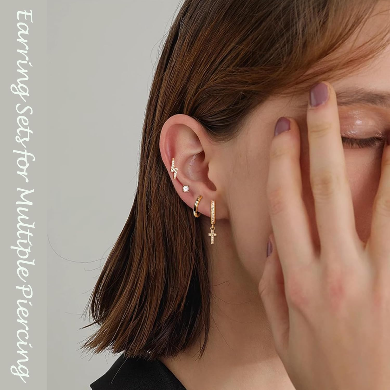 Earring Sets for Multiple Piercing Cartilage Stud Earrings for Women Hypoallergenic Dainty Gold Earrings 14K Gold Plated Earring Stack Trendy Small Huggie Hoop Earrings image number 2