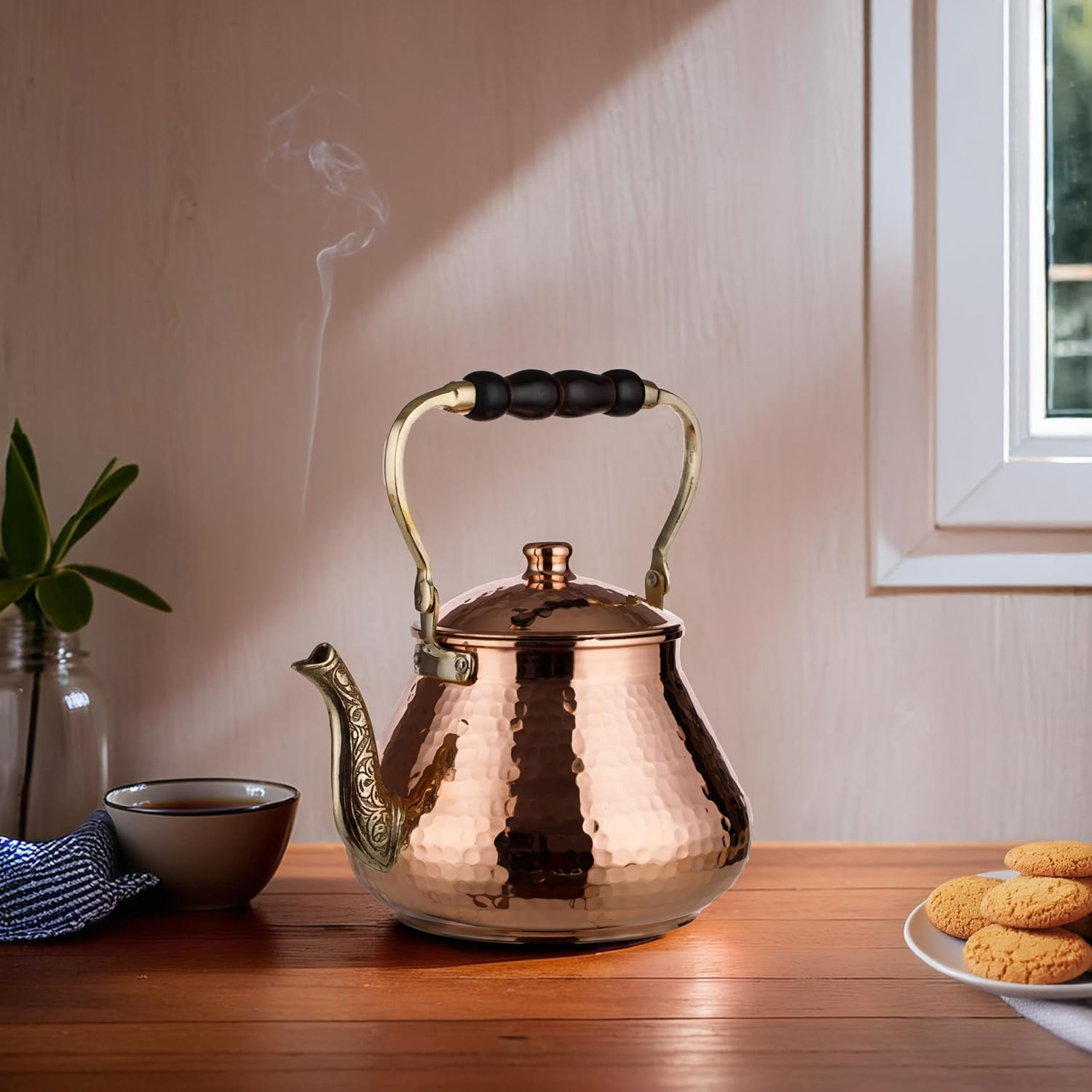 DEMMEX 2019 Heavy Gauge 1Mm Thick Natural Handmade Turkish Copper Tea Pot Kettle Stovetop Teapot, Large 3.1 Qt - 2.75Lb (Copper) image number 2