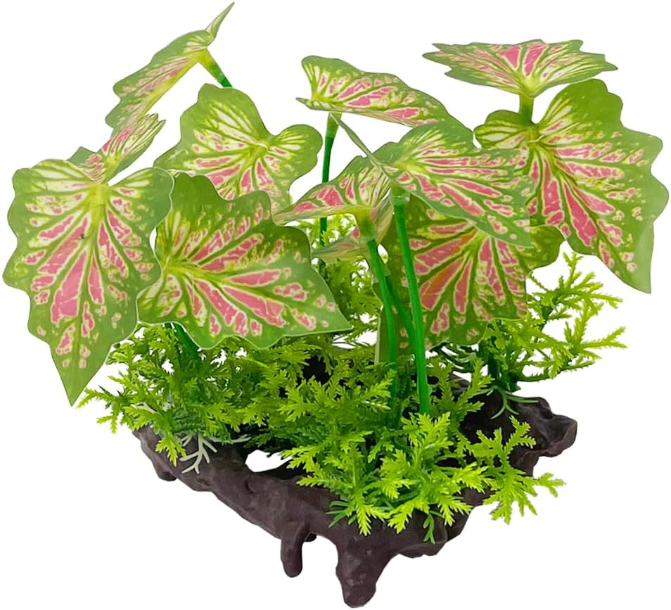Smoothedo-Pets Aquarium Plants Fish Tank Decorations Small Plastic Artificial Plant Goldfish Waterscape Fish Hides (Rainforest Leaf-Pink-Small-Set) image number 1