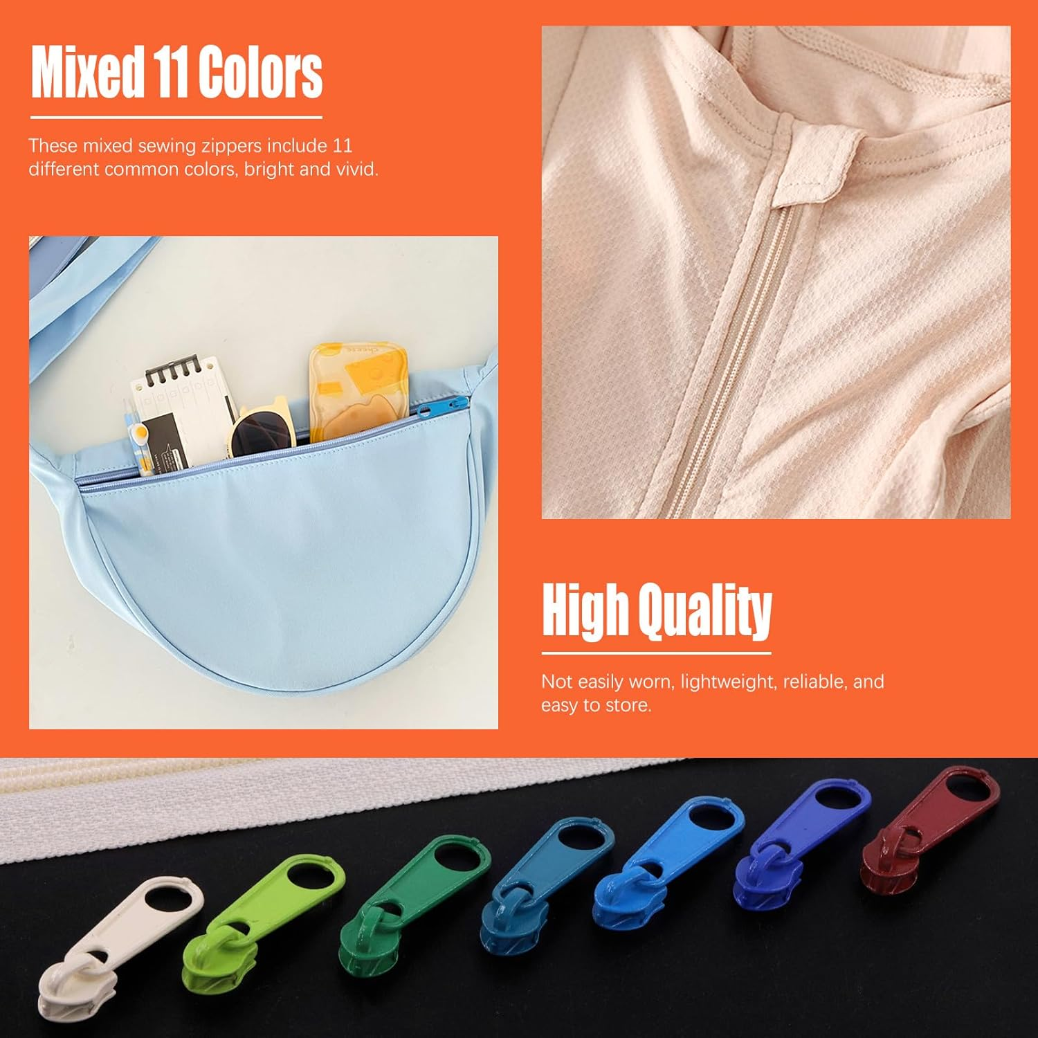 Tanstic 121Pcs(11 Sets) 33 Yards #3 Nylon Coil Zippers with Zipper Sliders Assortment Kit, 11 Colors Sewing Zippers Zipper Tape Nylon Zippers Bulk with Zipper Heads for Tailor Sewing Crafts image number 4