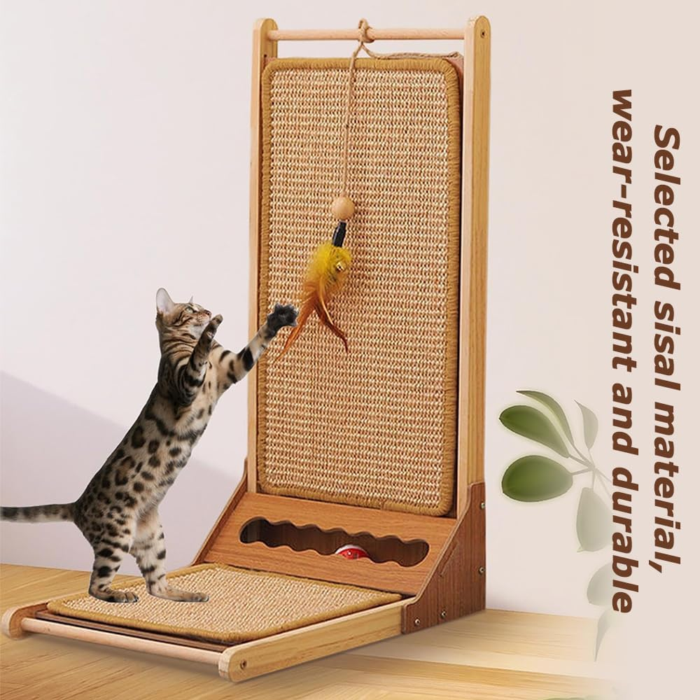 L Shape Cat Scratcher, Sisal Cat Scratching Board, Vertical Cat Scratcher with Toy, Protective Home Furniture, Suitable for Indoor Outdoor Cats and Kittens Playing image number 6