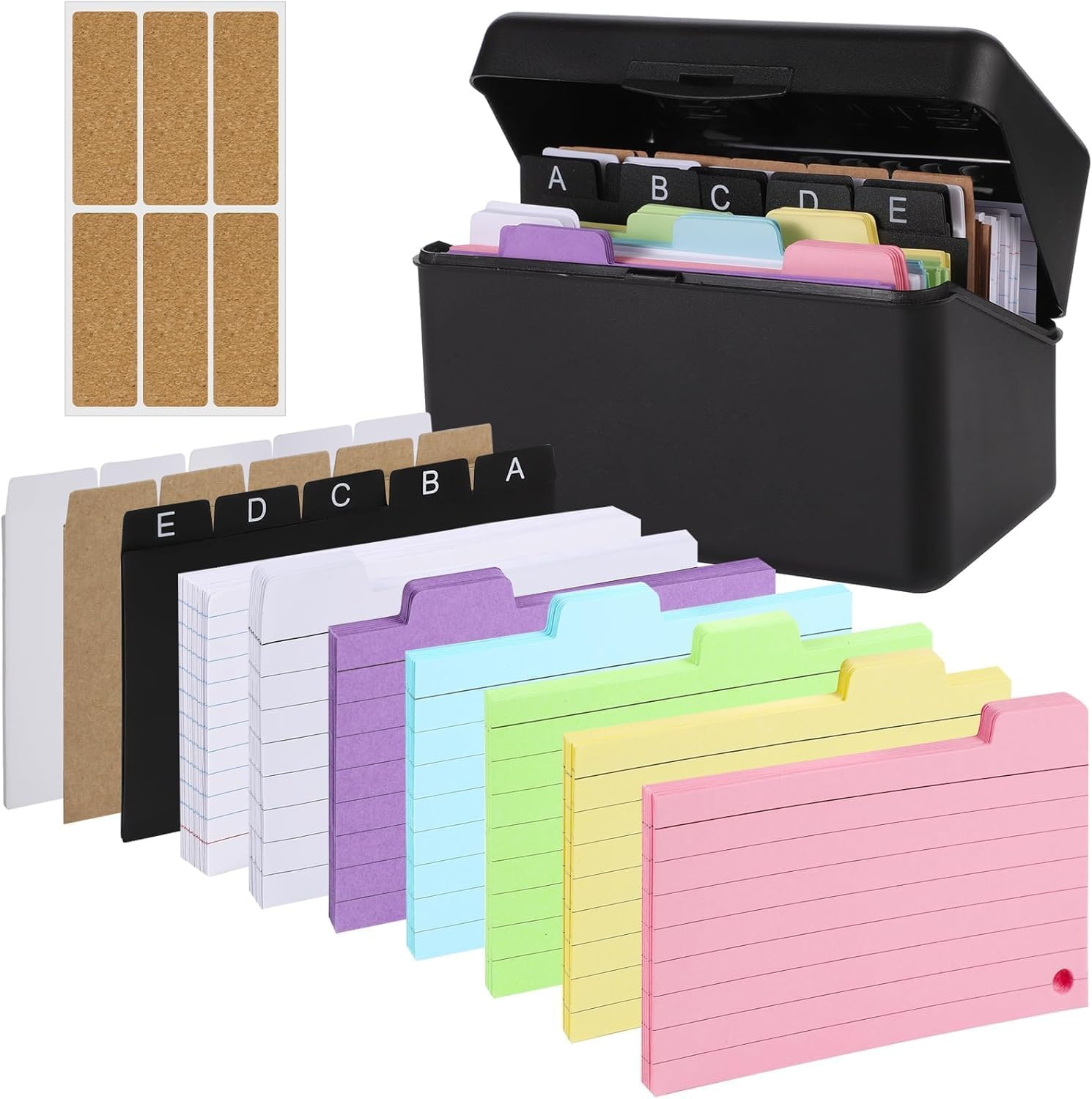 Index Card Holder Set, 3X5" Index Card Organizer Box with Dividers, Business, Recipe, or Note Card Storage Boxes for Home Office Flashcard image number 2