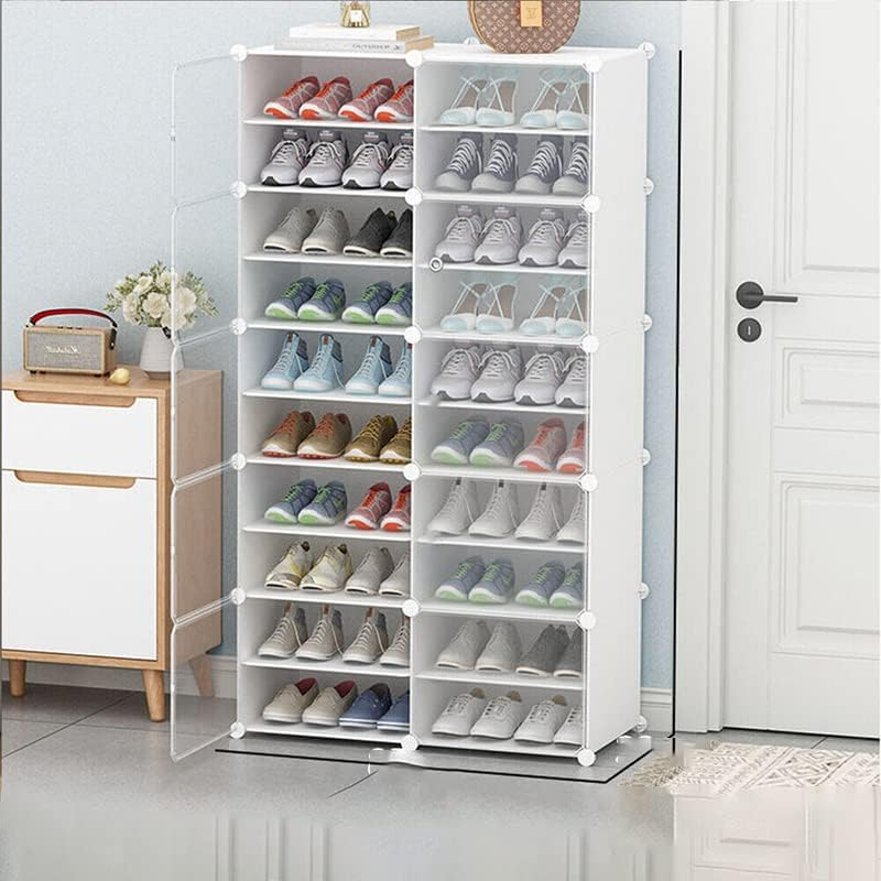 Clear Door DIY Shoe Rack Storage Multi-Cube Organizer Cabinet Stackable Closet (White 3 Column 10 Row) image number 3
