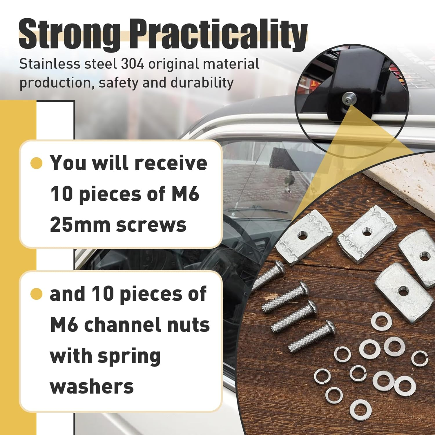 20Pcs Screws Kit for Rhino-Rack Pioneer Rotopax, M6 304 Stainless Steel Machine Screws for Rhino Rack Pioneer Rotopax Screws Nut Kit Machine Screws Accessories for Car Bracket 43203 (25Mm)