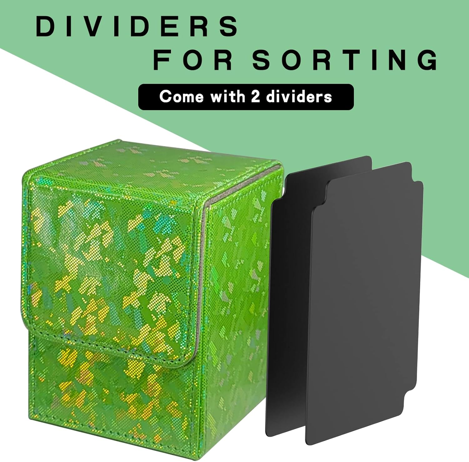 Dmoicols Sparkly Card Deck Box Holds 100+ Single Sleeved Cards,Leather Card Storage Case,Mtg Commander Deck Box with 2 Dividers Fit TCG CCG Magic Cards Vertical (Sparkly Cyan Piece) image number 4