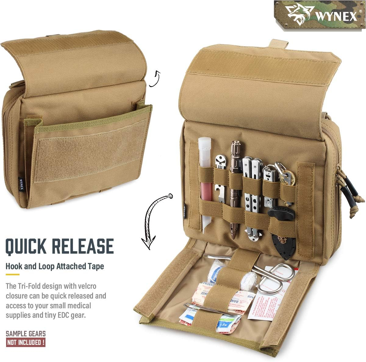 WYNEX Tactical Molle Admin Pouch of Tri-Fold Open Design, Molle Tool Pouch First Aid Pouch EDC Utility Pouches Tools Bag Molle Attachment Organizer Include U.S.A Flag Patch