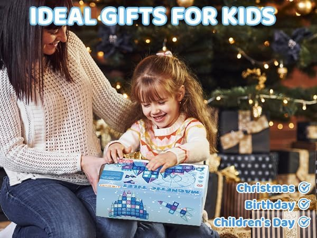 Magnetic Tiles Kids Toys for 3 4 5 6 7 8+ Year Old Boys Girls Frozen Toys Castle Princess Magnetic Building Blocks Educational Toddler Gifts Age 2-4 5 6-8 Year Old Girl Boy Birthday image number 1