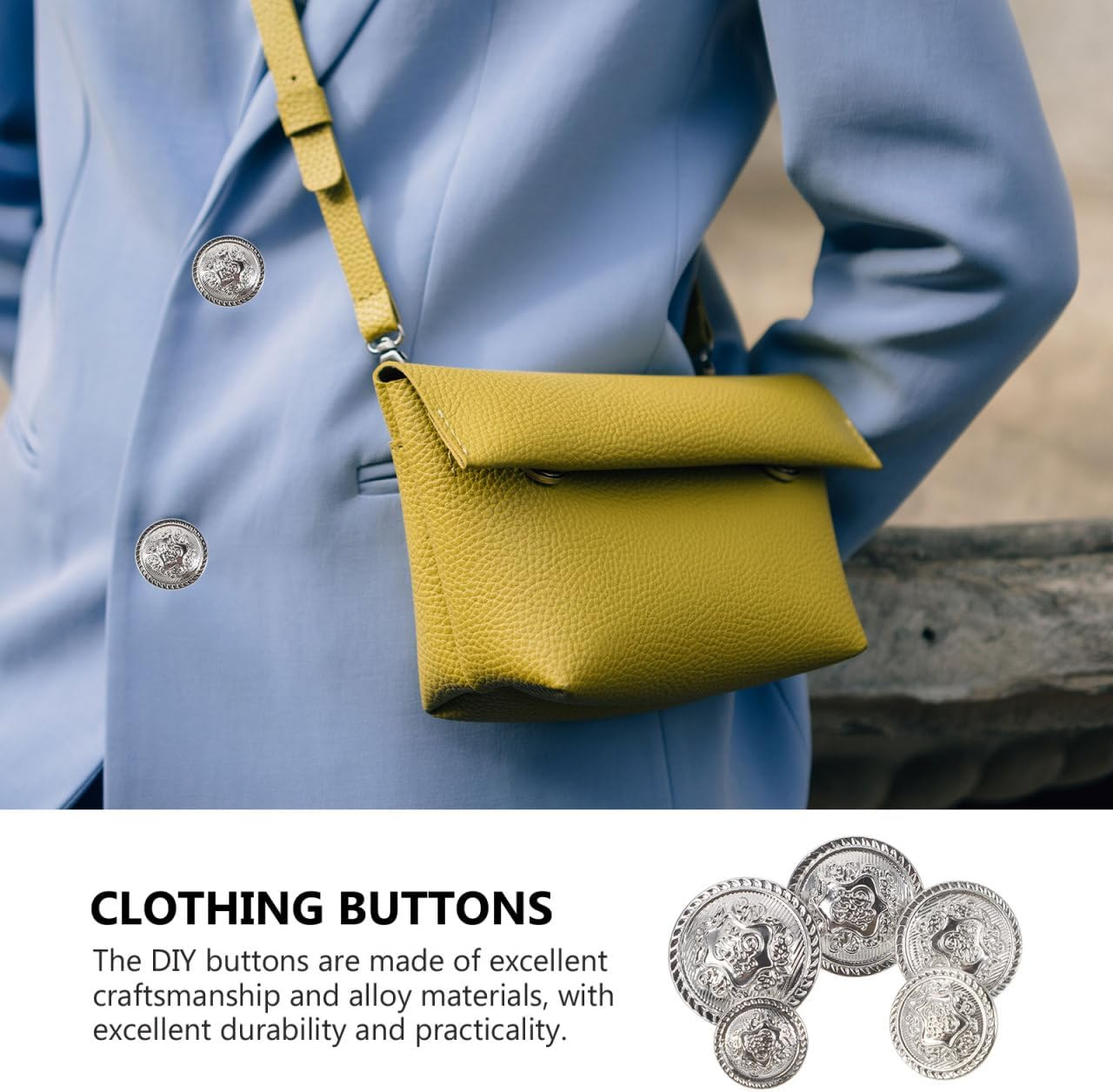 VICASKY 50PCS Metal Blazer Button Set, Silver Buttons for Jeans Button, Replacement Jeans Buttons Metal Silver Vintage Blazer Button Set /15.0MM,28L/18.0MM,34L/20.0MM,36L/23.0 MM,40L/25.0 - Silver image number 4