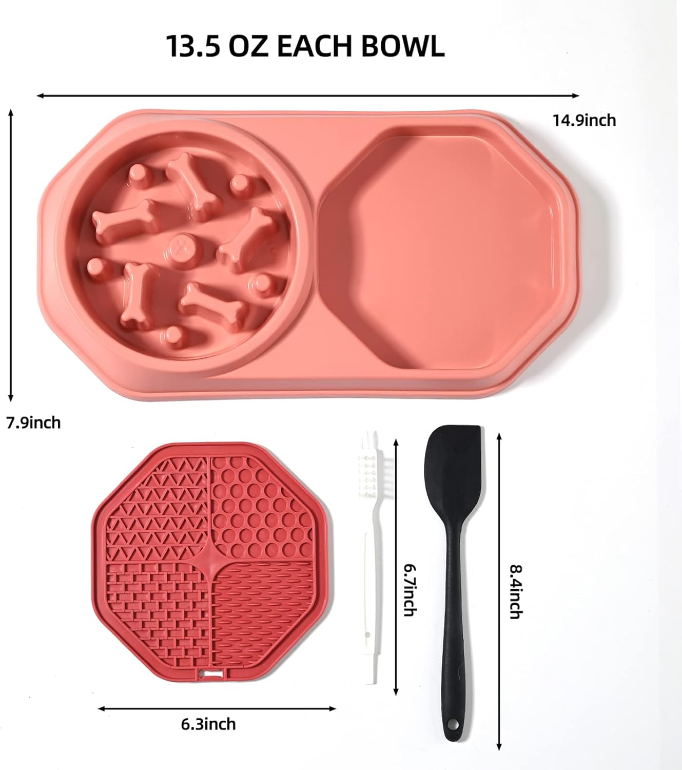 Dog Slow Feeder Bowl & Lick Mat, Dry & Wet Food, Slow Eating, Prevent Choking, Anxiety Relief, Non-Slip (Pink)