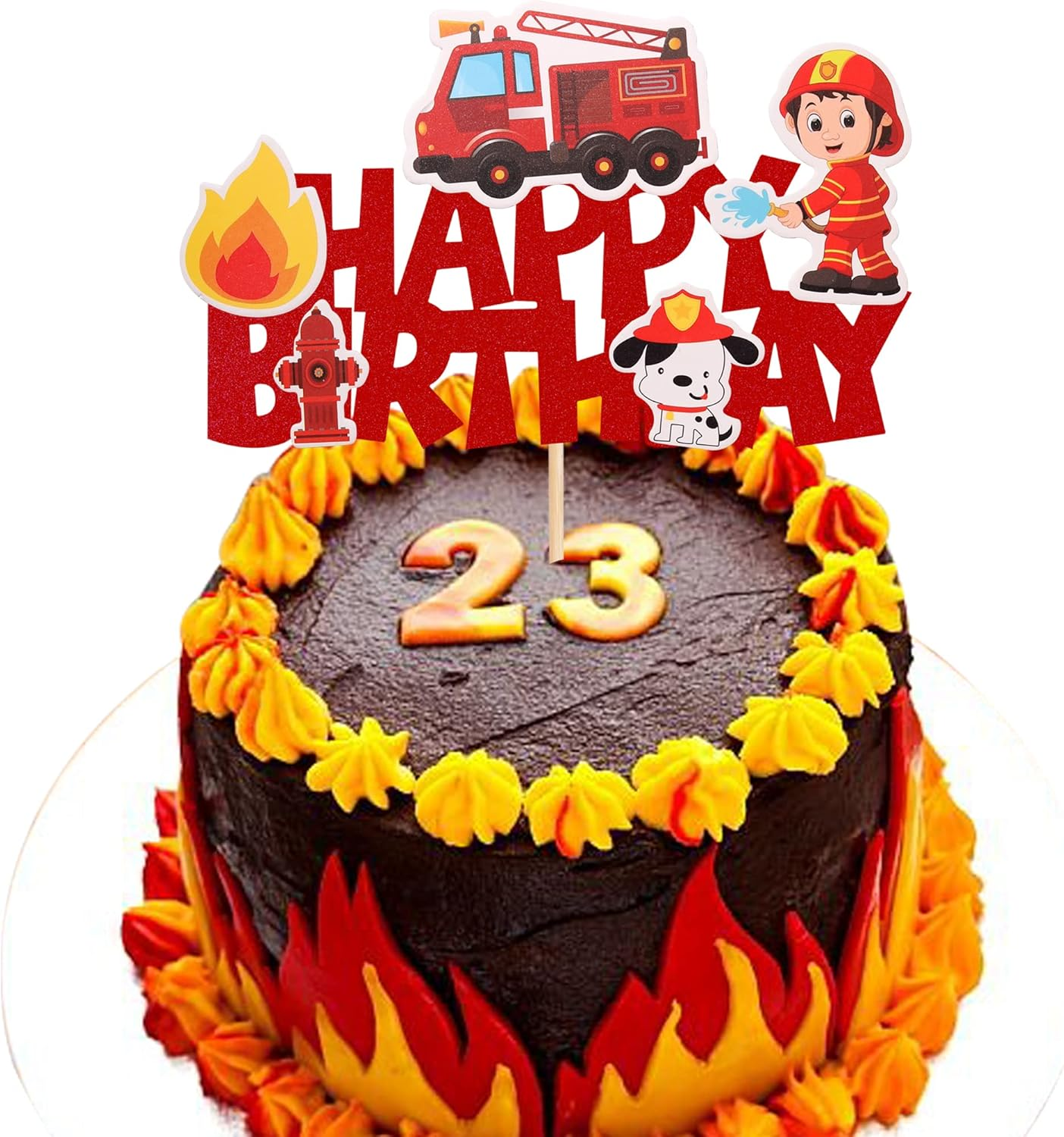30 Pack Fire Truck Cupcake Toppers Fireman Cupcake Picks Fire Department Engine Rescue Theme Baby Shower Birthday Party Cake Decorations Supplies
