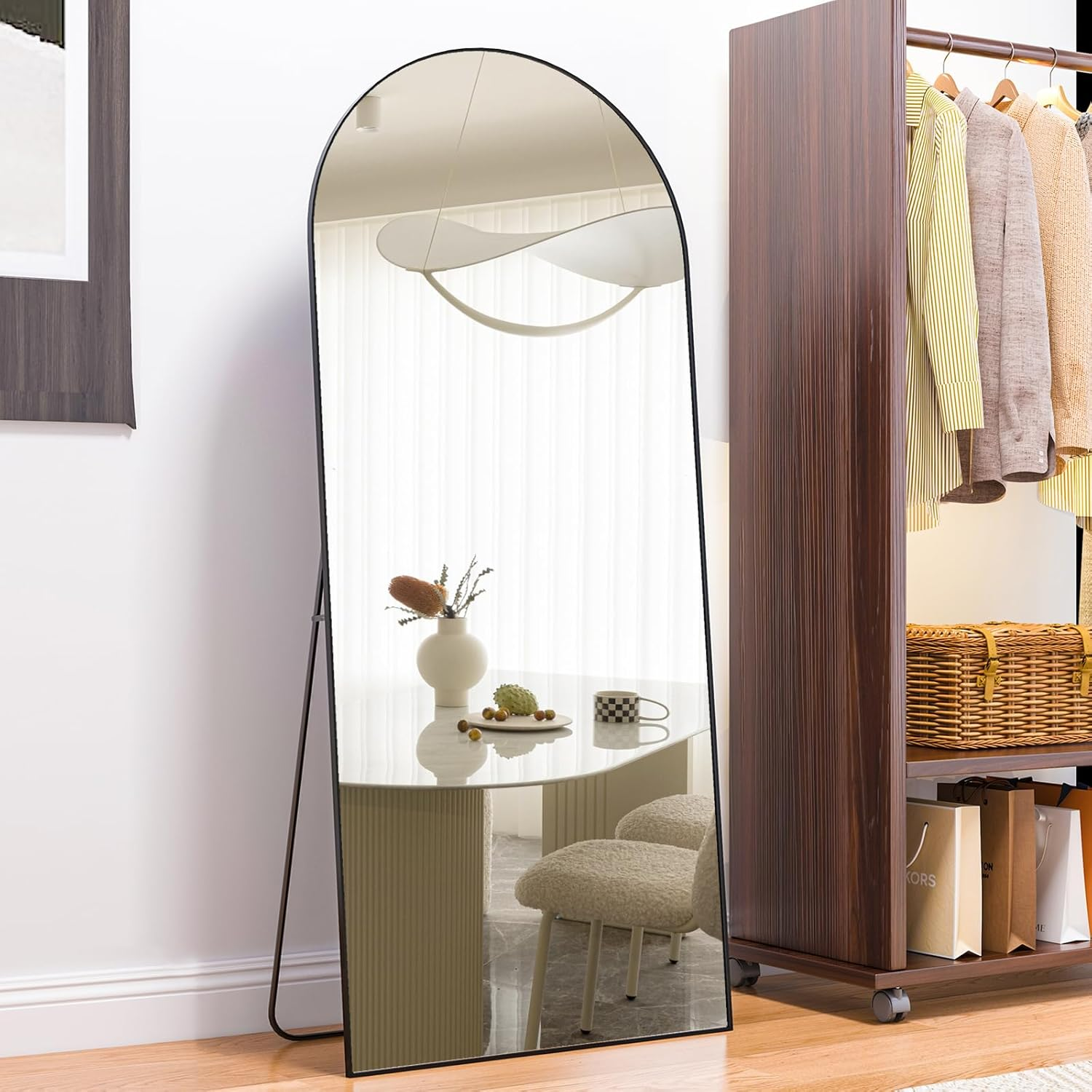 Arch Full Length Mirror Arched Floor Mirror 165 X 60Cm with Stand Large Wall Mirror Full Body Mirror Black Standing Hanging or Leaning against Wall for Bedroom Entry, Bedroom, Living Room image number 2
