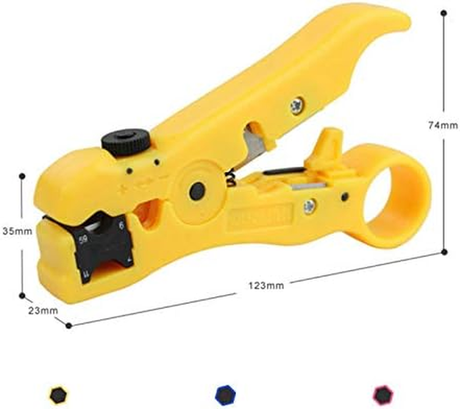 Wire Stripping Tool SENRISE Cable Stripper Cutter Universal Cable Stripper Cutter for Flat or round TV/UTP Cat5 Cat6 Wire Coax Coaxial Stripping Tool (Yellow)