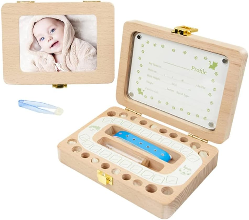 Baby Tooth Box, with Photo Frame,Wooden Baby Teeth Storage Box, Kids Keepsake Organizer, Infant Fetal Hair Storage Case,For Toddler&lsquo;S Teeth and Hair image number 3