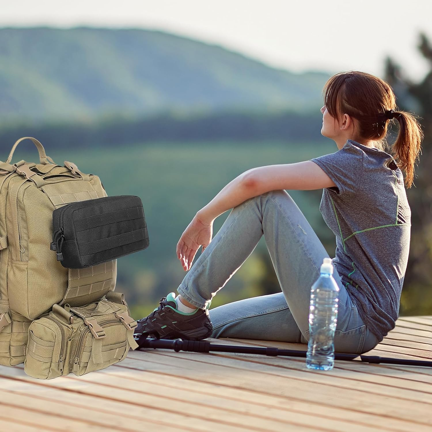 Tactical Car Seat Organiser of 3 Molle Pouches, Small Tactical Molle Pouch Utility Organizer Bag for Backpack image number 2