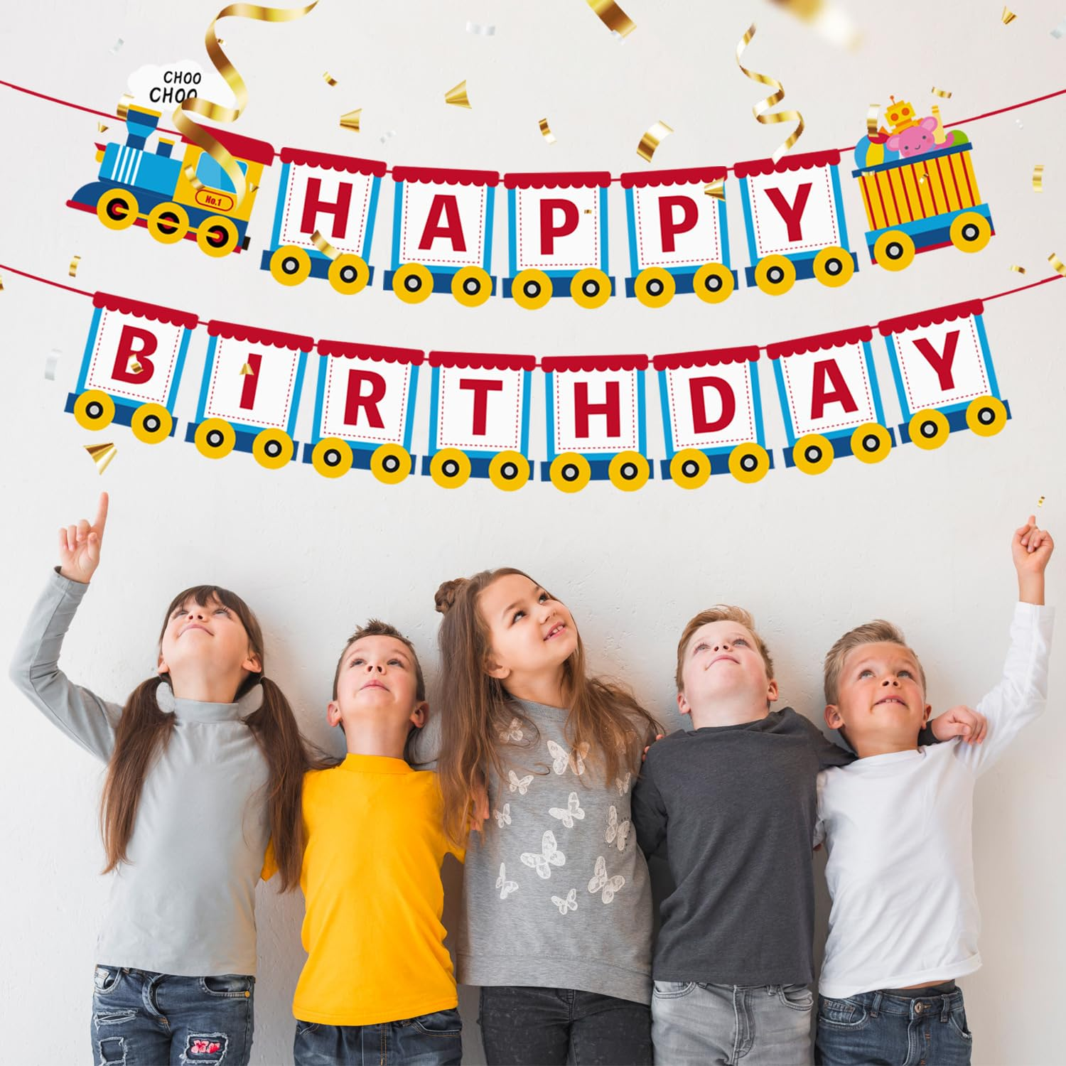 Train Theme Happy Birthday Banner, Party Decoration, Blue and Red,Party Banners, Train Styles, Birthdays, English Banners, Birthday Supplies, Decorations image number 3