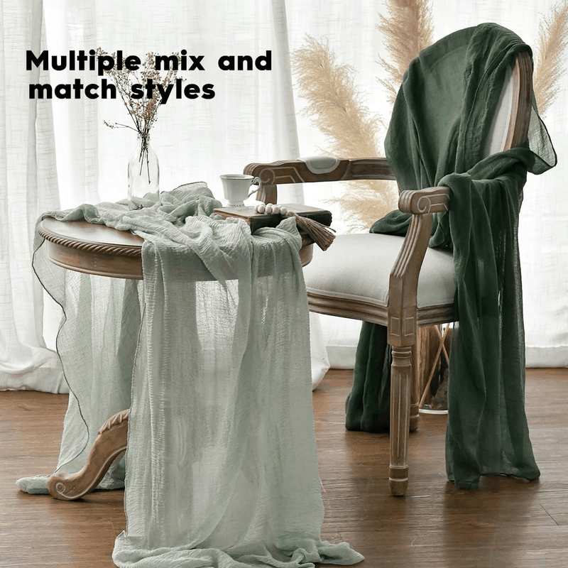 Artoid Mode Verde Foresta Fashion Boho Gauze Cheesecloth Dusty Table Runner, 90 X 300 Cm Seasonal Holiday Kitchen Dining Table Decoration for Indoor Outdoor Home Party Decor image number 4