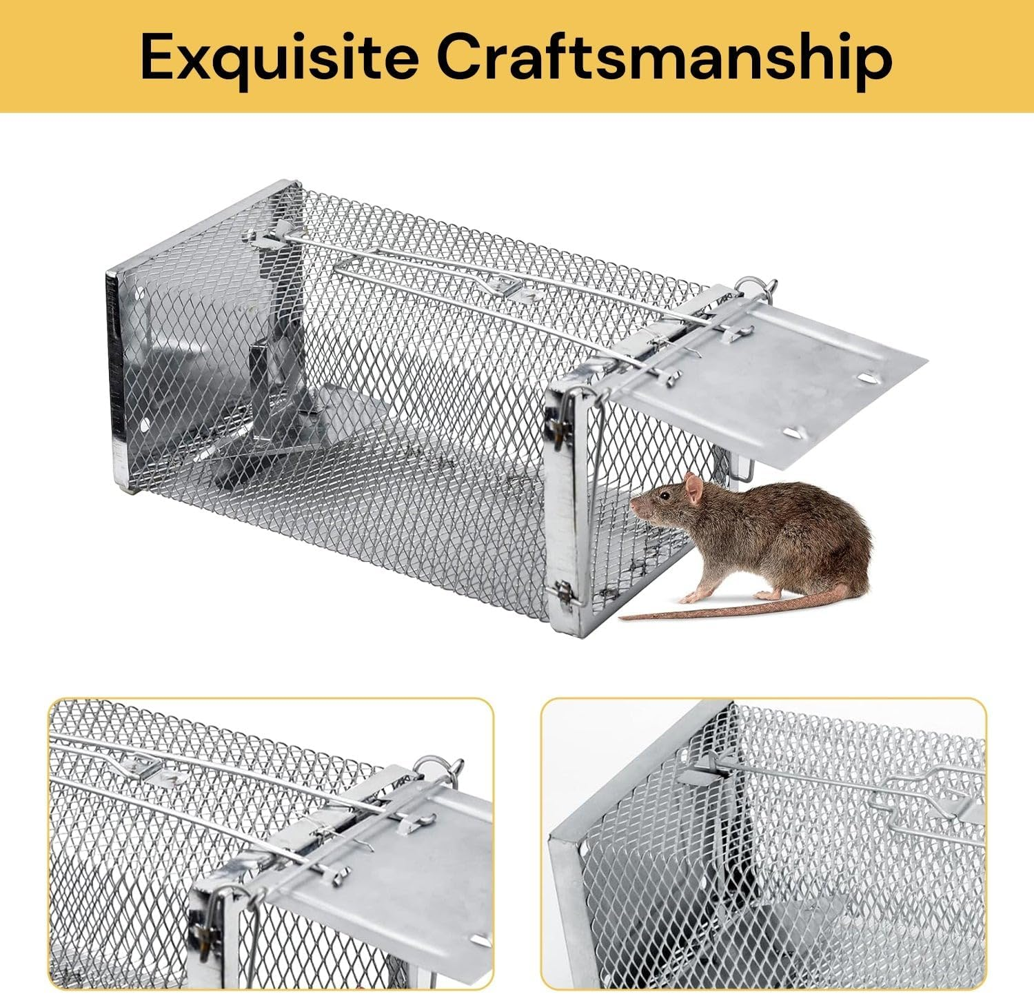 EZONEDEAL Humane Mouse Trap, Rat Cage Trap Suitable for Capturing Mice or Hamsters Alive, Friendly Small Animal Humane Live Cage Rat - 11.2'' X 5.5'' X 5'' image number 2