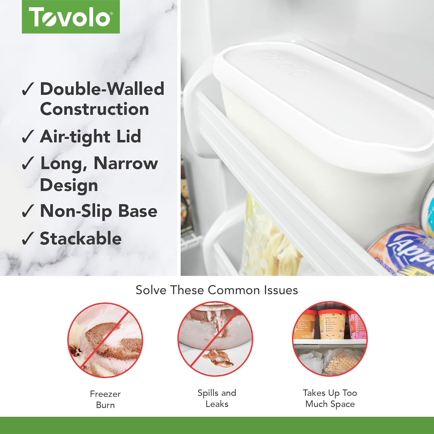 Tovolo Glide-A-Scoop Ice Cream Tub, 1.5 Quart, Insulated, Airtight Reusable Container with Non-Slip Base, Stackable on Freezer Shelves, Bpa-Free, White image number 3