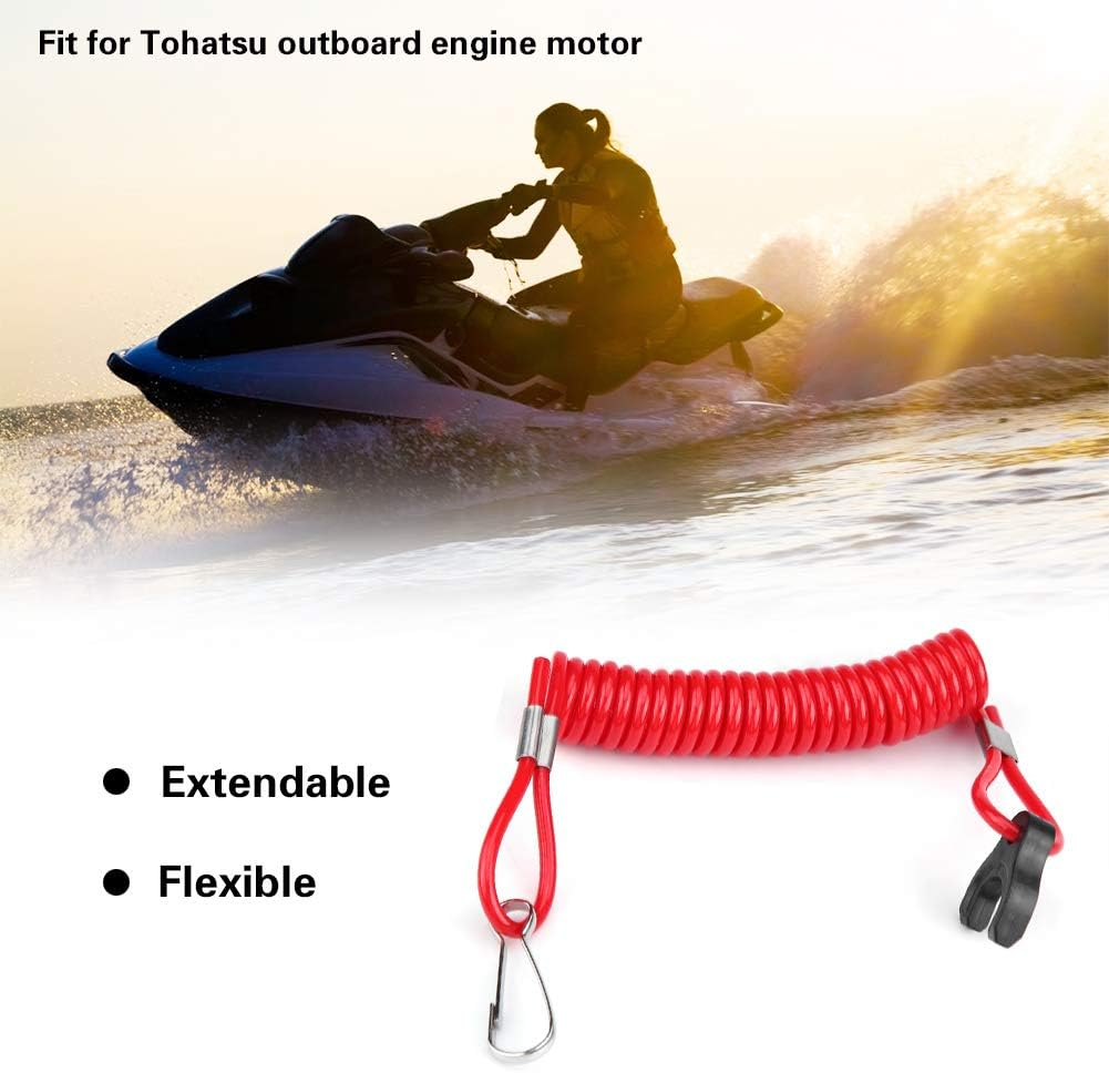 Acouto Outboard Emergency Kill Switch Lanyard for Tohatsu Engine Ignition Kill Stop Switch Safety Tether Lanyard Emergency Stop Switch Safety Cord for Tohatsu Outboard Engine Motor Red image number 3