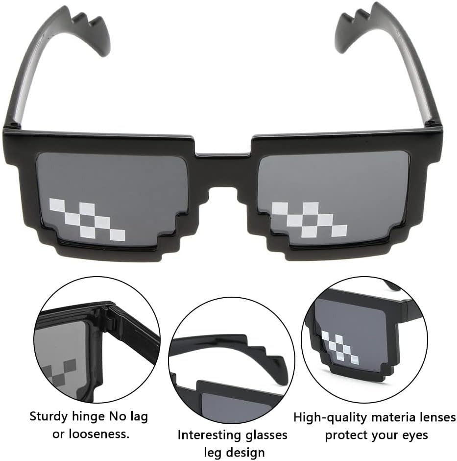 24 Pieces Mining Theme Style Party Supplies Pixel Theme Mosaic Glasses Thug Life Sunglasses and Pixel Theme Silicone Wristbands 6 Colour for Boys and Girls Kid Travel Theme Parties Photography image number 5