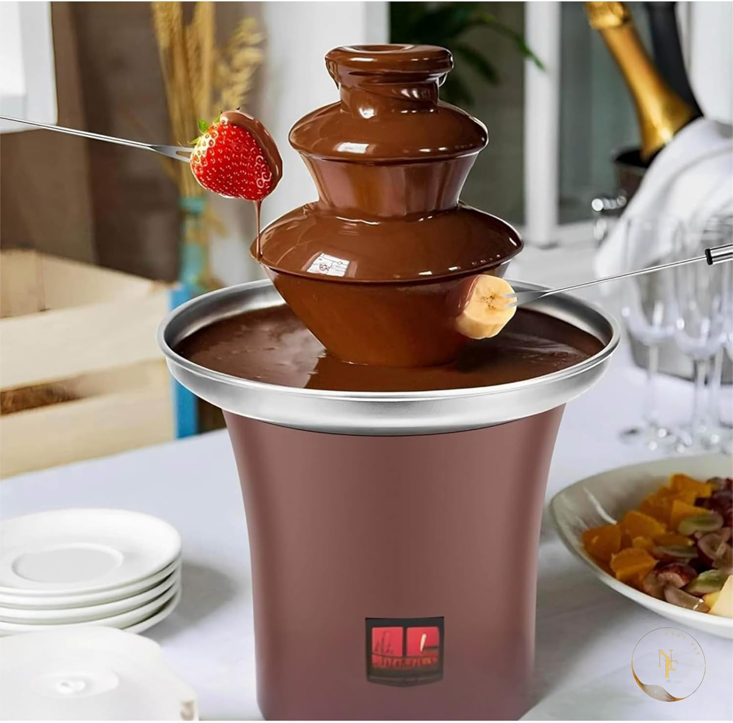 NEST FIT | Chocolate Fountain | 3-Tier Stainless Steel Chocolate Fondue Fountain Set for Parties & Home Use | Perfect for Chocolate, Cheese, Hot Sauce & Melting Fondue | Large Pot for Hot Chocolate image number 6