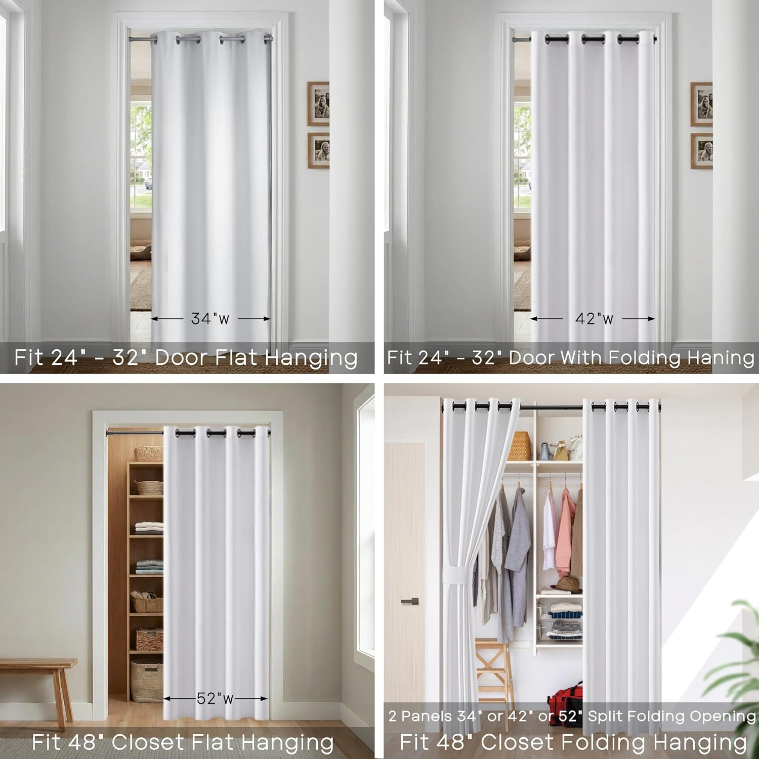 SHINELAND 34 X 80 Screen Door for Doorway,Faux Accordion Bifold Like,Grommet Ring Top Keep Heat Ruffle Blackout Door Blinds for Narrow Doors,Pure White image number 5