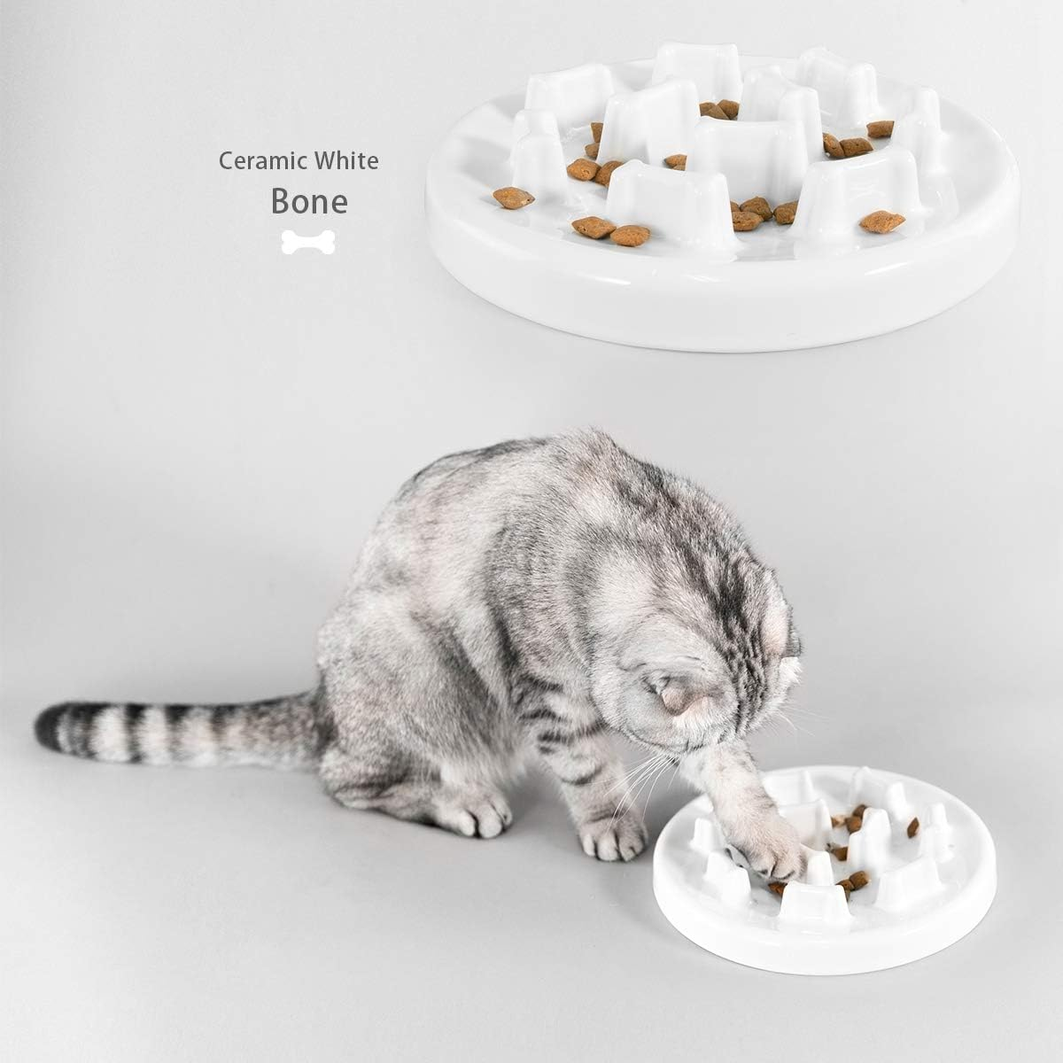 Anti-Gulping Dog Cat Bowl Slow Feeder Interactive Bloat Stop Pet Bowl for Fast Eaters anti Bloat Stop Gobbling (Bone Shape) image number 2