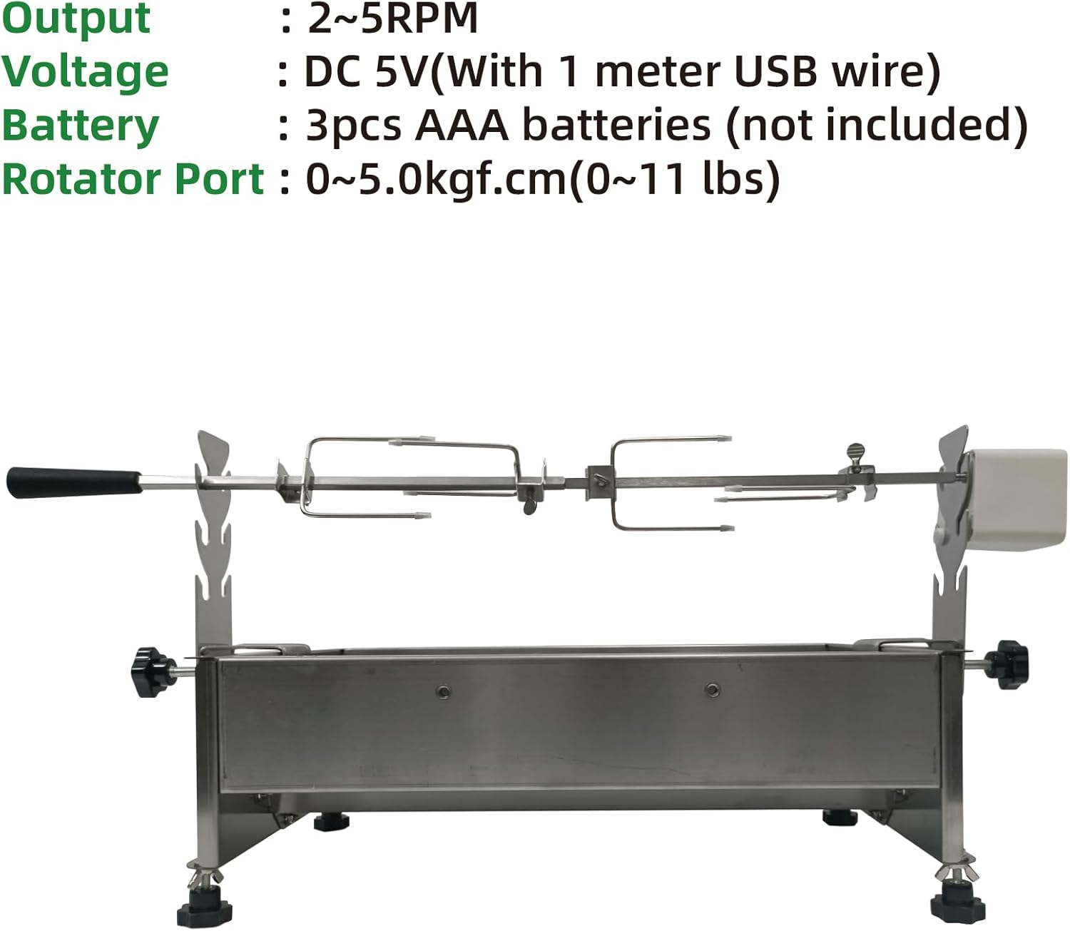 Universal Replacement Rotisserie Kit USB AAA Batteries DC 5V Quick Install Portable Spit Grill Outdoor Camping BBQ Heights Adjustable Length Cooking Tool Roaster Accessories Chicken(90-D) image number 4