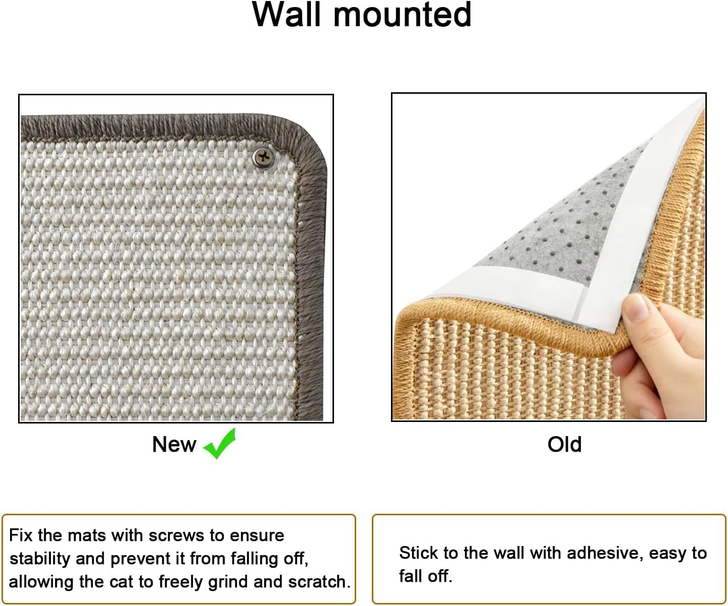 2 Pcs[56X28Cm] Cat Scratcher Mats Wall Mounted,Sisal Cat Scratching Pad,Cat Scratch Mat Rug,Anti-Slip on the Floor