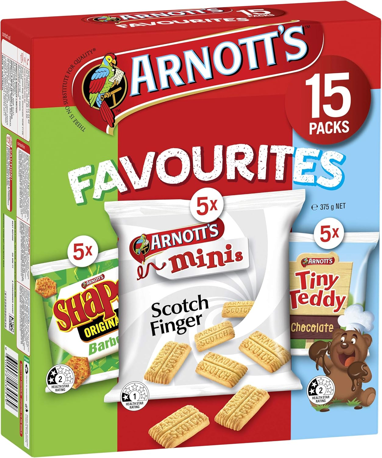 Arnott'S Favourites BBQ Shapes Scotch Finger and Tiny Teddy Chocolate Multipack 15 Pack 375G