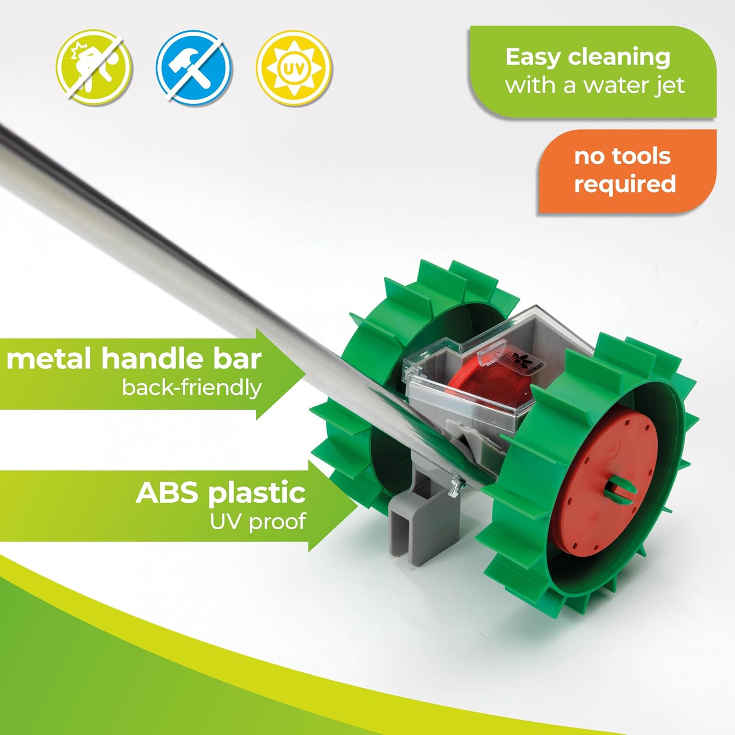 Bio Green Ergonomic Hand Seeder Super Seeder | Incl. 6 Sowing Discs | ABS Plastic & Uv-Proof | Garden Seed Drill | Manually Adjustable Furrow Depth image number 2