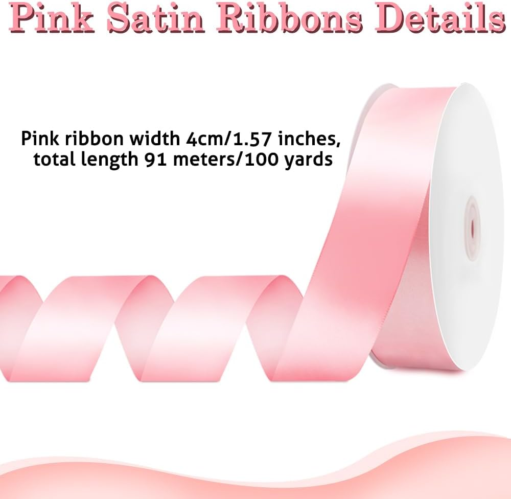 2 PCS Ribbon for Gift Wrapping, AIFUDA Satin Ribbon 100 Yards 1.57Inch Pink Ribbon 100 Yards 0.79Inch Red Ribbon for Flower Bouquet Wedding Party Decoration image number 5