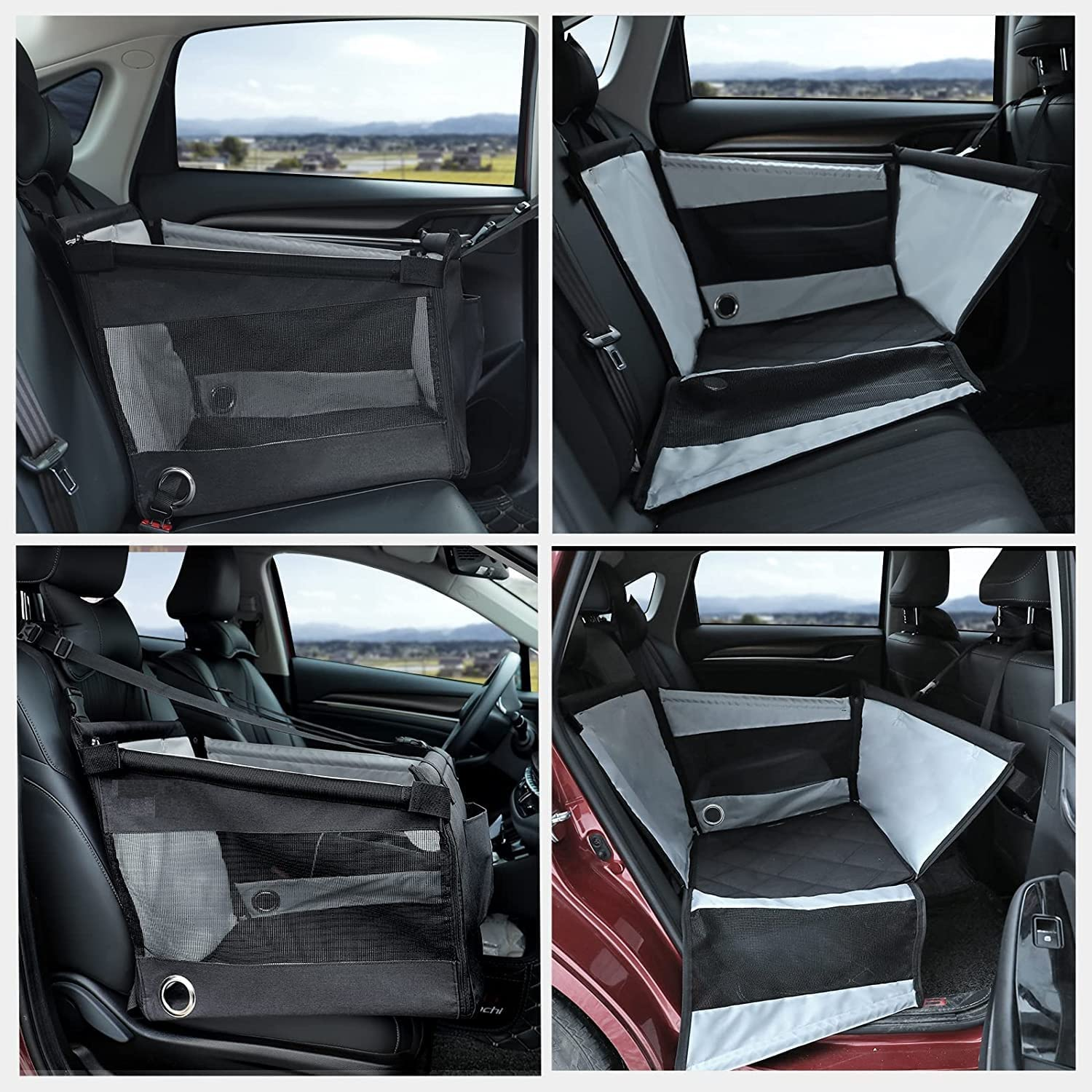 Dog Car Seat for Pet Travel with Waterproof Pad, Half Seat Dog Hammock,Harness Hook, Breathable Mesh, Adjustable Backseat Safety Belt (Gray) (Gray) image number 5