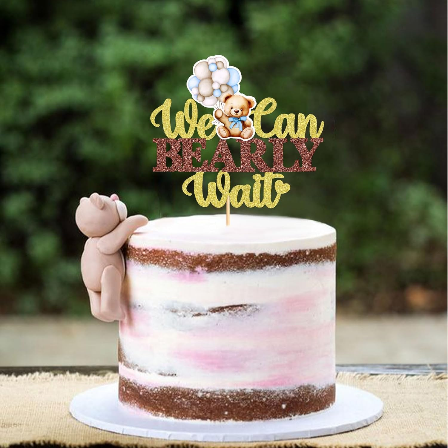 1 PCS We Can Bearly Wait Cake Toppers Selected Baby Shower Cake Decoration Gender Disclosure Theme Baby Shower Children'S Birthday Party Cake Decoration Supplies Blue Bear image number 1