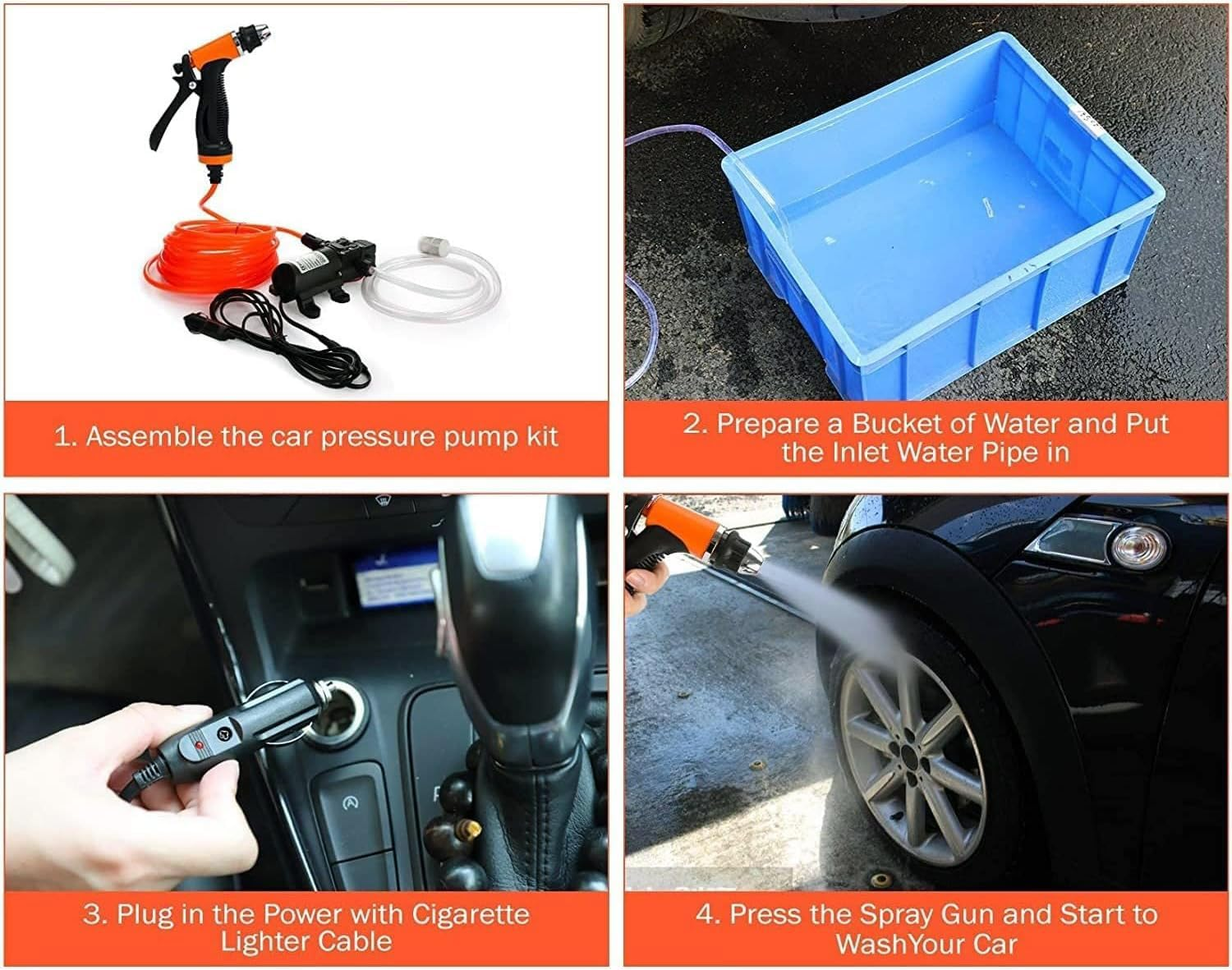 High Pressure Washer Gun, Portable Car Wash Kit, 12V 100W 100PSI Water Pump with Inlet & Outlet Hoses for Car Washing, Gardening, Cleaning, Pet Bathing