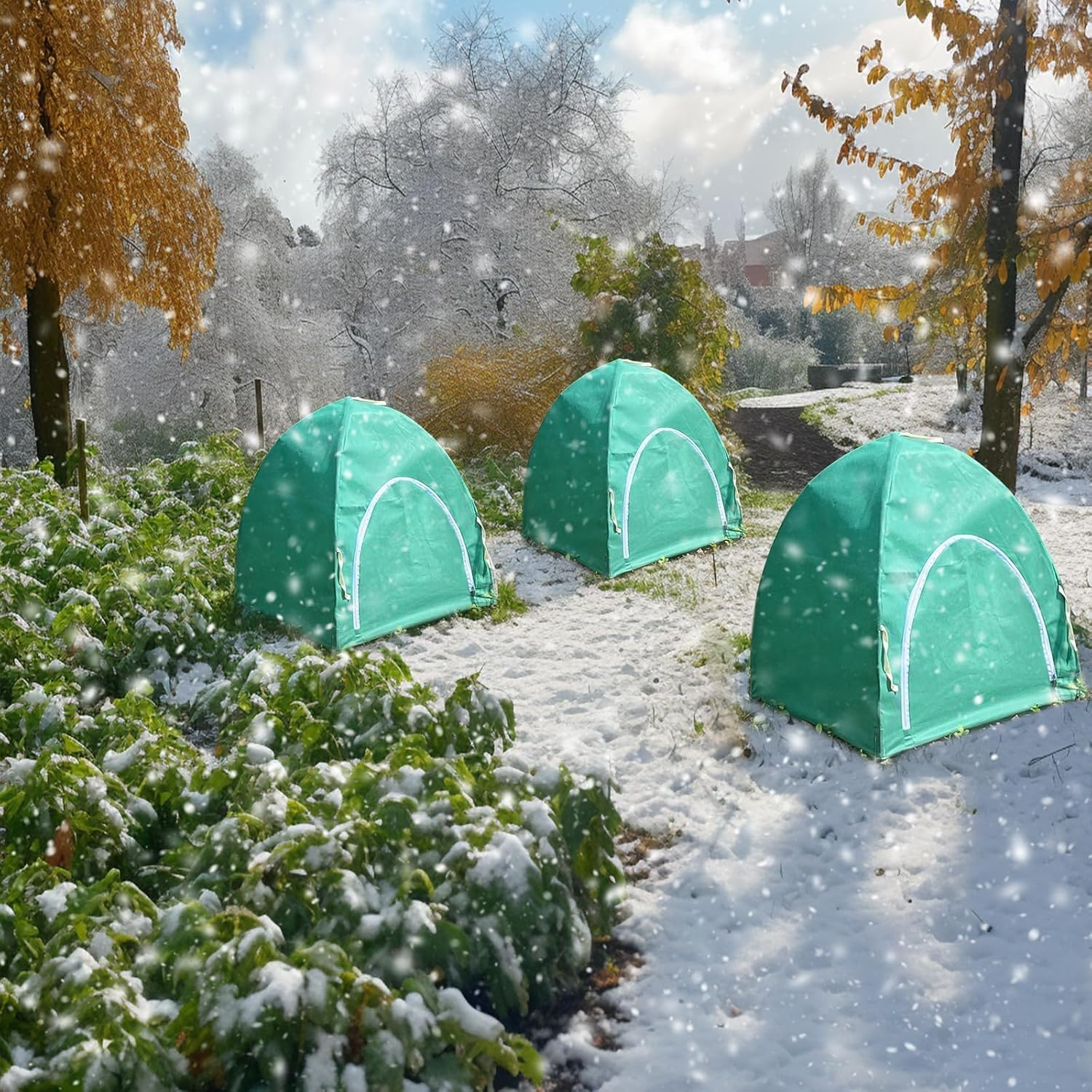 Rifny Plant Covers for Winter, 56 X 56 X 56 Cm Shrub and Rose Bush Freeze Protection with Zipper and Stakes &ndash; Frost Cloth for Outdoor Potted Plants, Deer and Rabbit Barrier 2 Pack image number 1