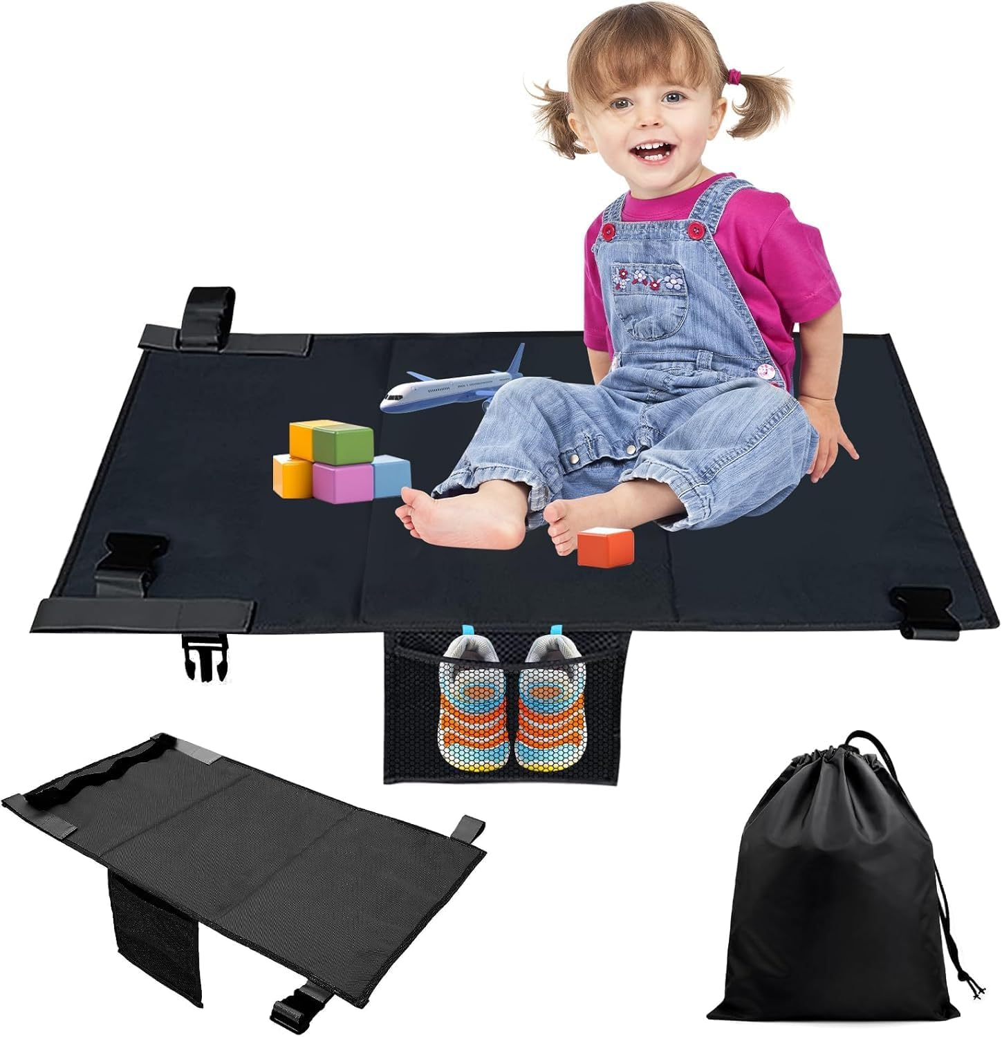 Toddler Airplane Bed, 31In Airplane Seat Extender for Kids, Toddler Travel Essentials with Drawstring Bag, Kids Bed Airplane image number 1