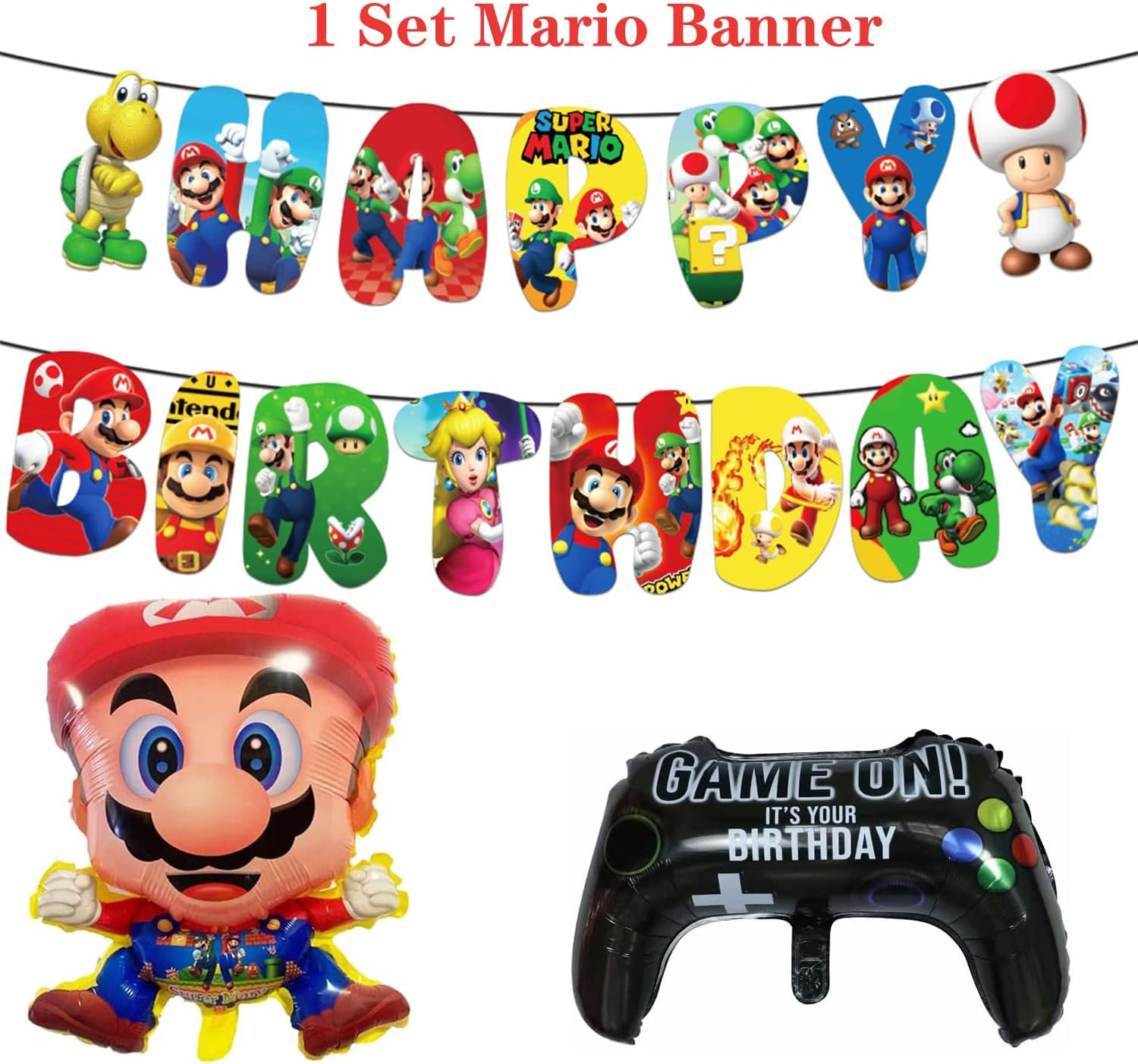 Super Marios Party Decoration - Mario Balloons, Mario Bros Foil Balloons, Banner for Kids Boys and Girls, Game Theme Decorations, 5Th Birthday Party Supplies (Number 5) image number 2