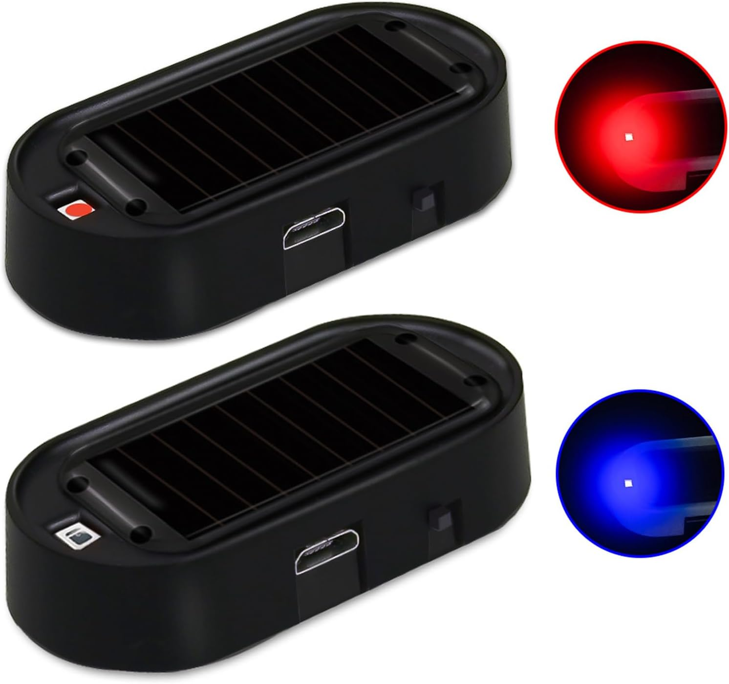 Shudyear Car Solar Power Simulated Dummy Alarm，New Model&Brighter & Clearer，Anti-Theft LED Flashing Security Light Fake Lamp with USB Charger Port，2Pcs (Red)