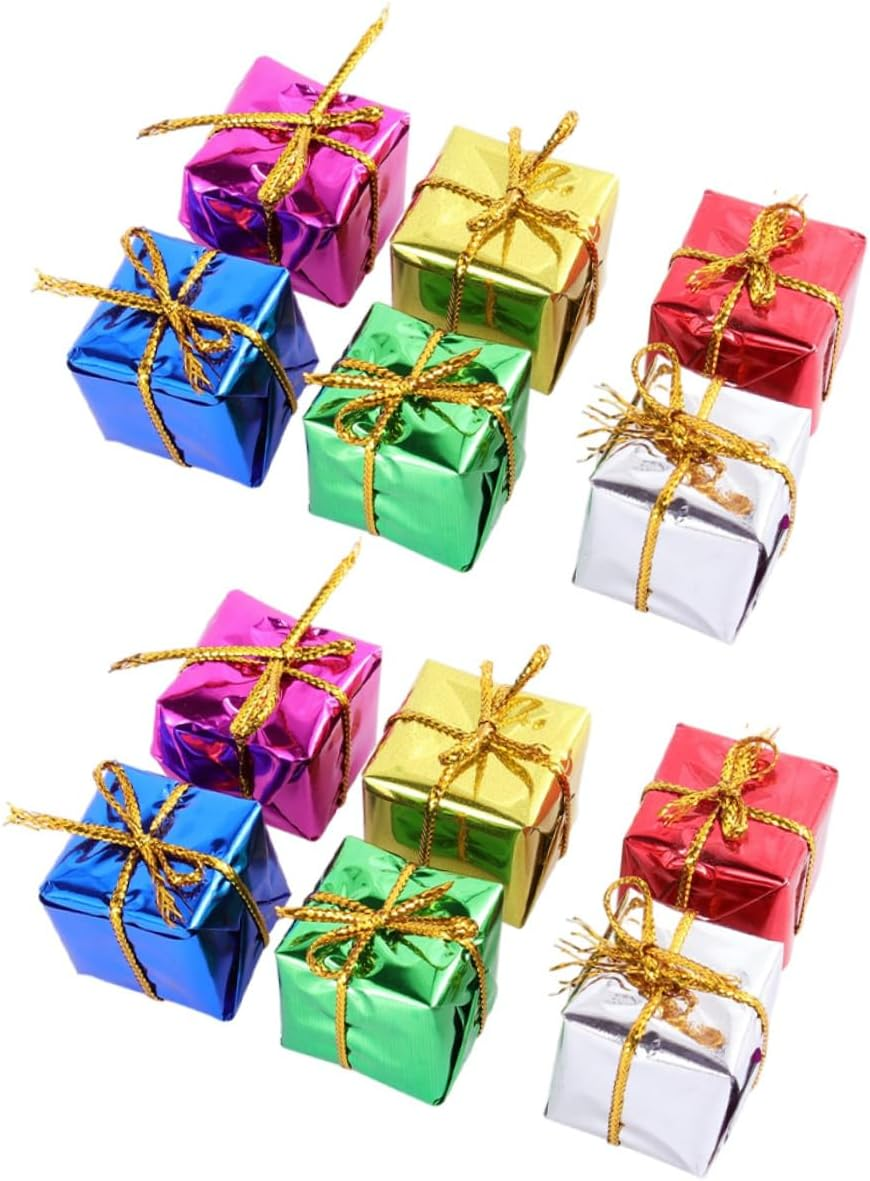 120Pcs Mini Christmas Box Hanging Decorations Holographic Foil Wrapped Ornaments Multicolour Xmas Tree Pendants Small Foam Boxes for Wall and Table Decor Color image number 6