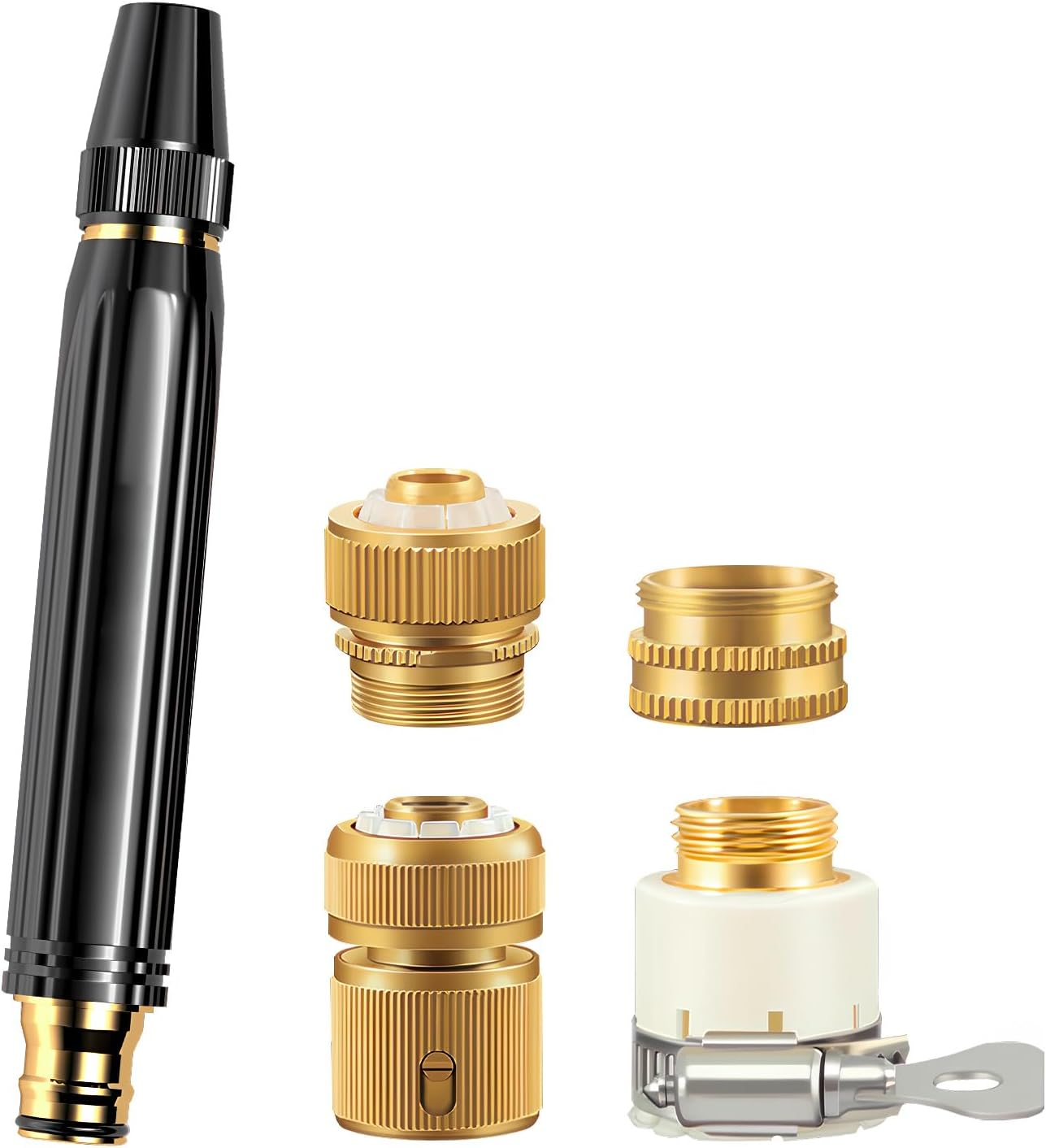 Garden Hose Nozzle with 3 Adjustable Patterns & 4 Connectors, Metal High Pressure Hose Nozzle Heavy Duty, Outdoor Water Hose Sprayer Nozzle Tools for Car Plant Dog Wash image number 4